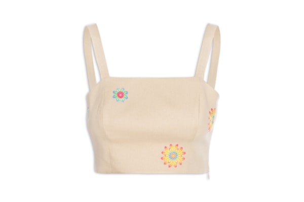 Top Linho Bordado Color - Bege