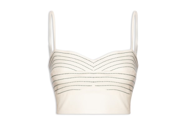 Top Linho Bordado Estampa Tropicana - Amarelo