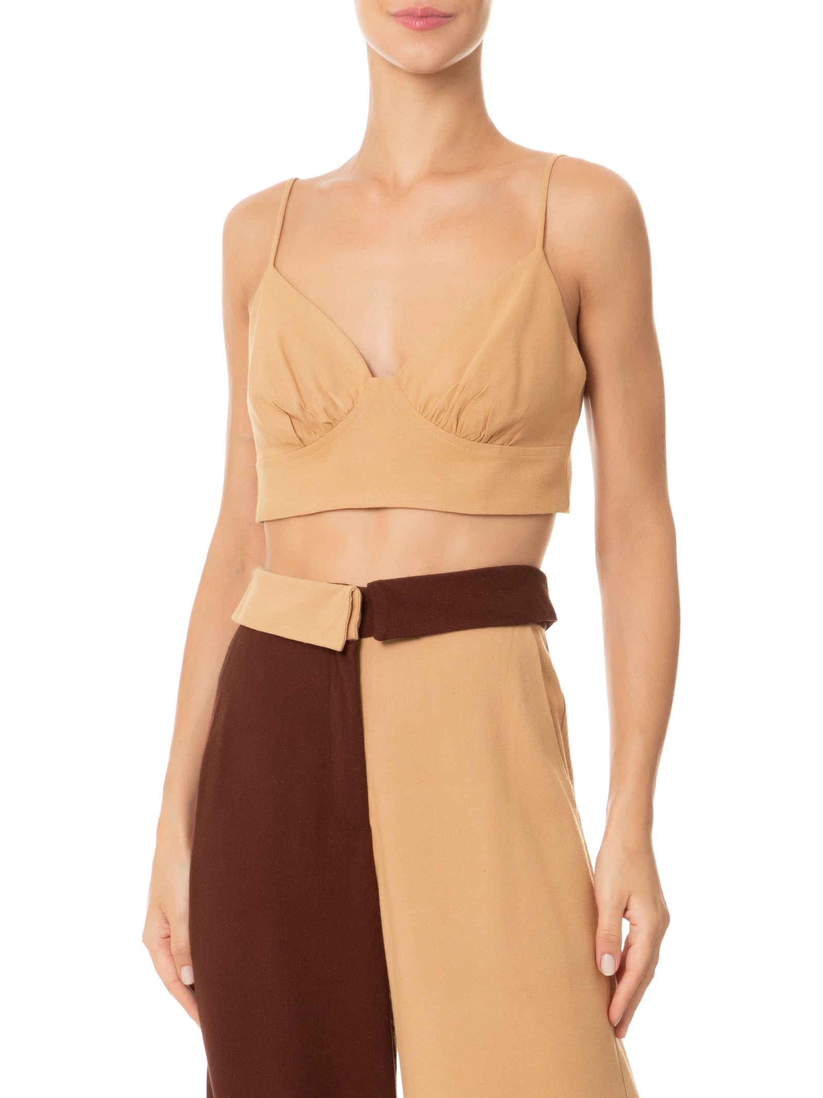 Top Linho Recorte Busto Bege Dress To