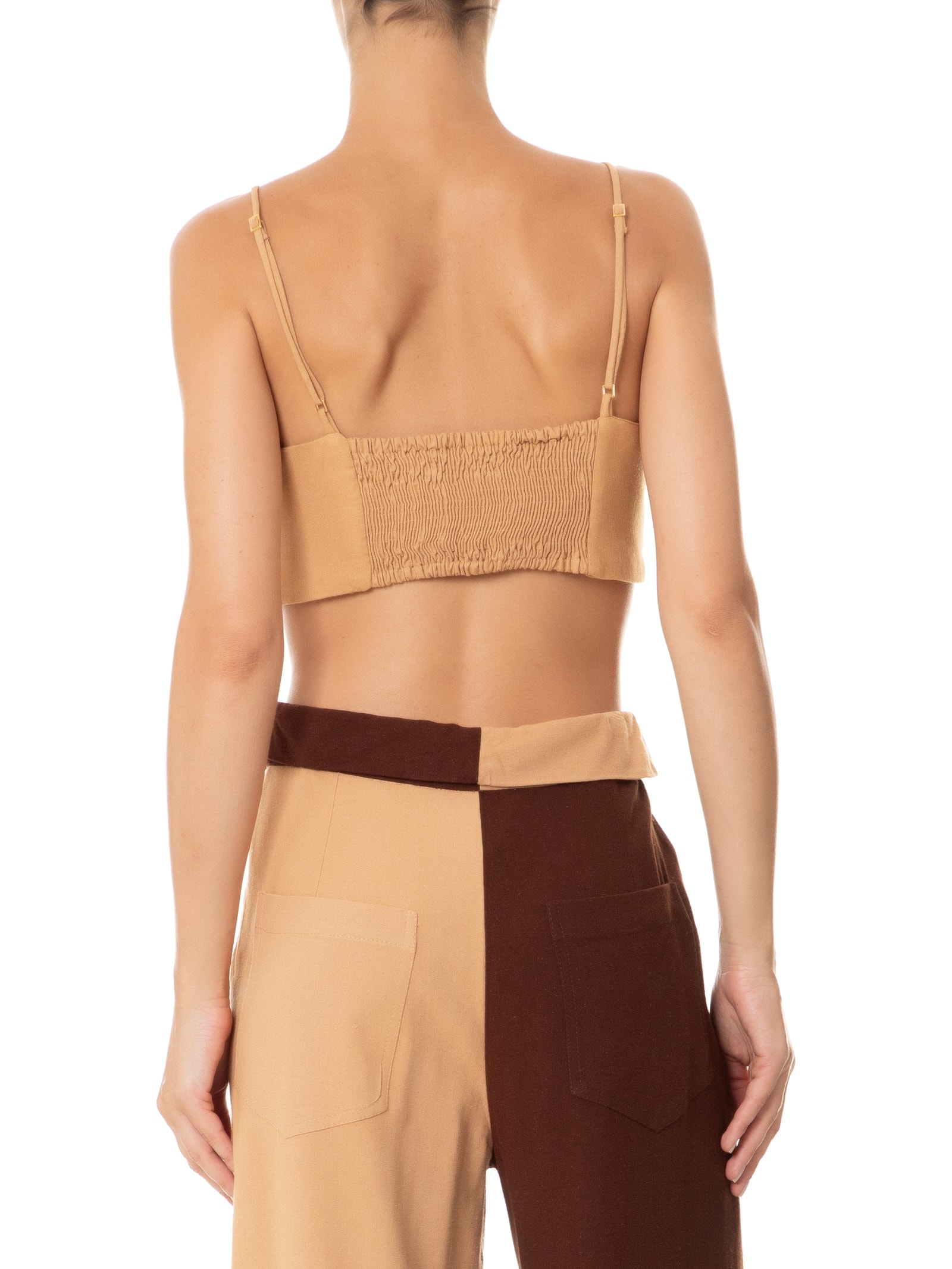 Top Linho Recorte Busto Bege Dress To