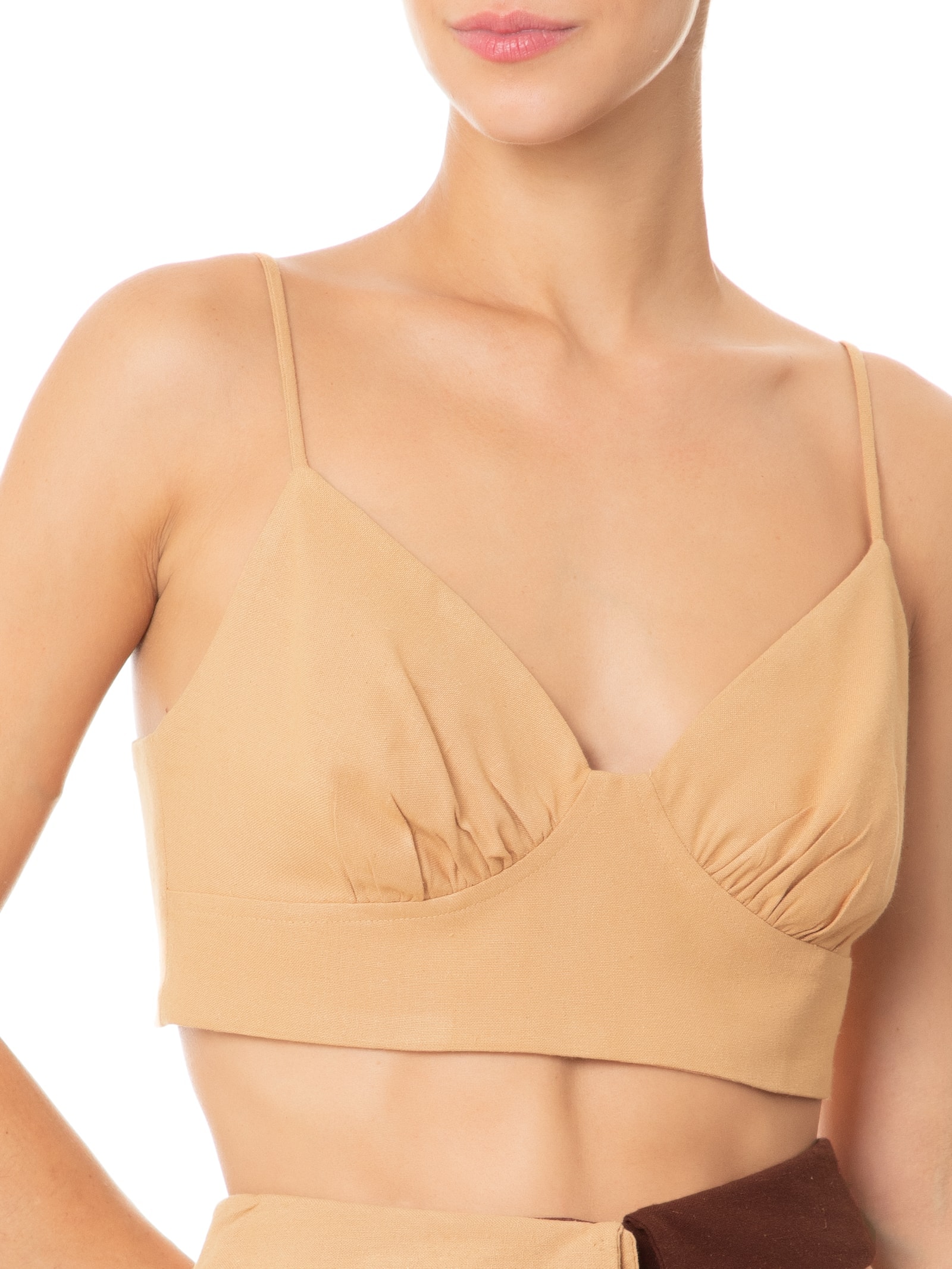 Top Linho Recorte Busto Bege Dress To