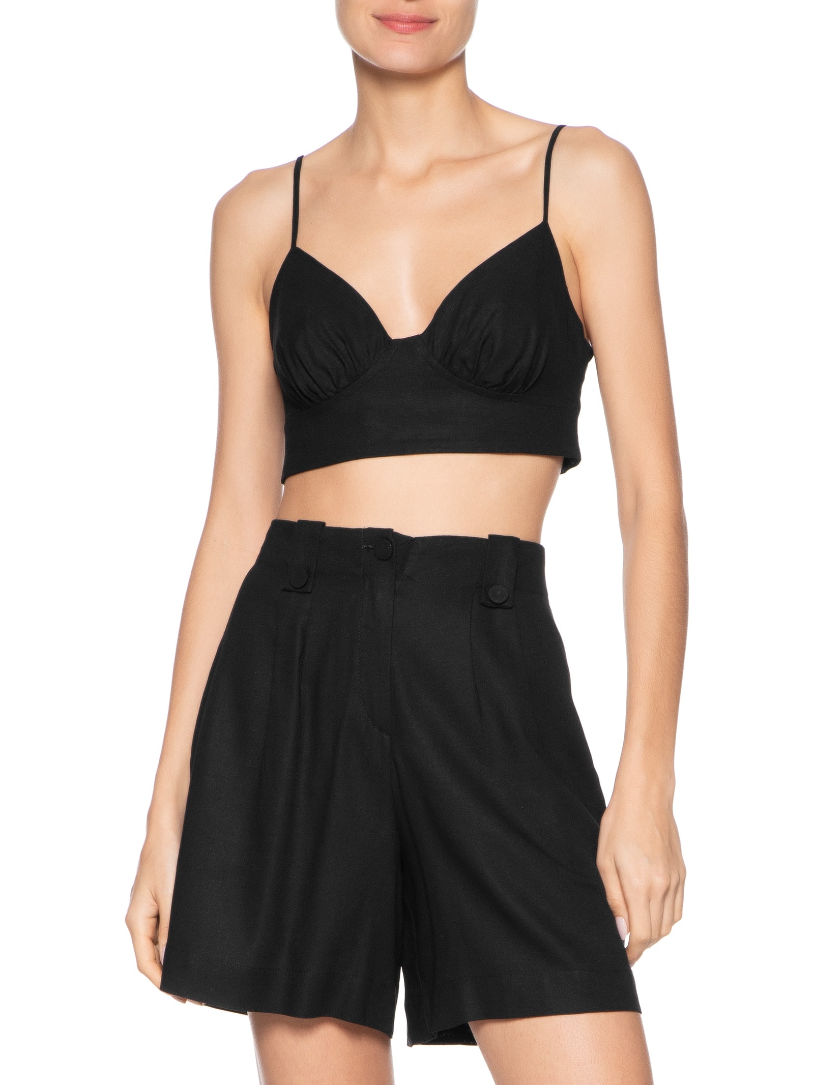 Top Linho Recorte Busto Preto Dress To