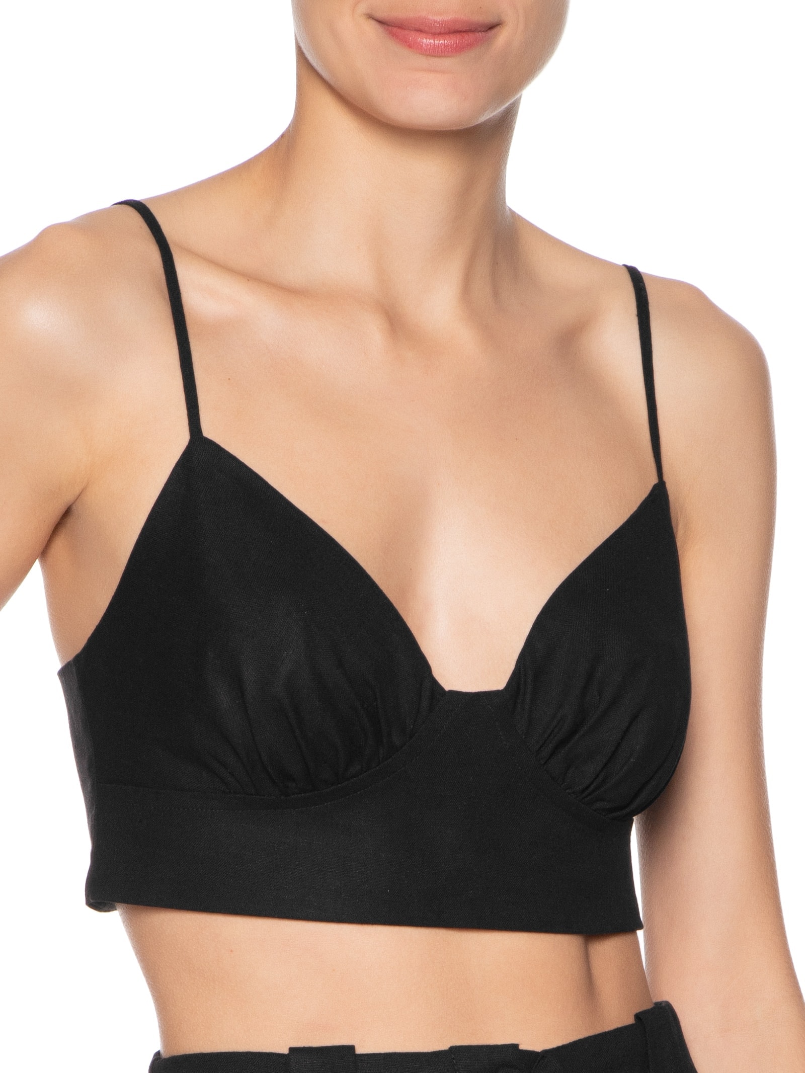 Top Linho Recorte Busto Preto Dress To