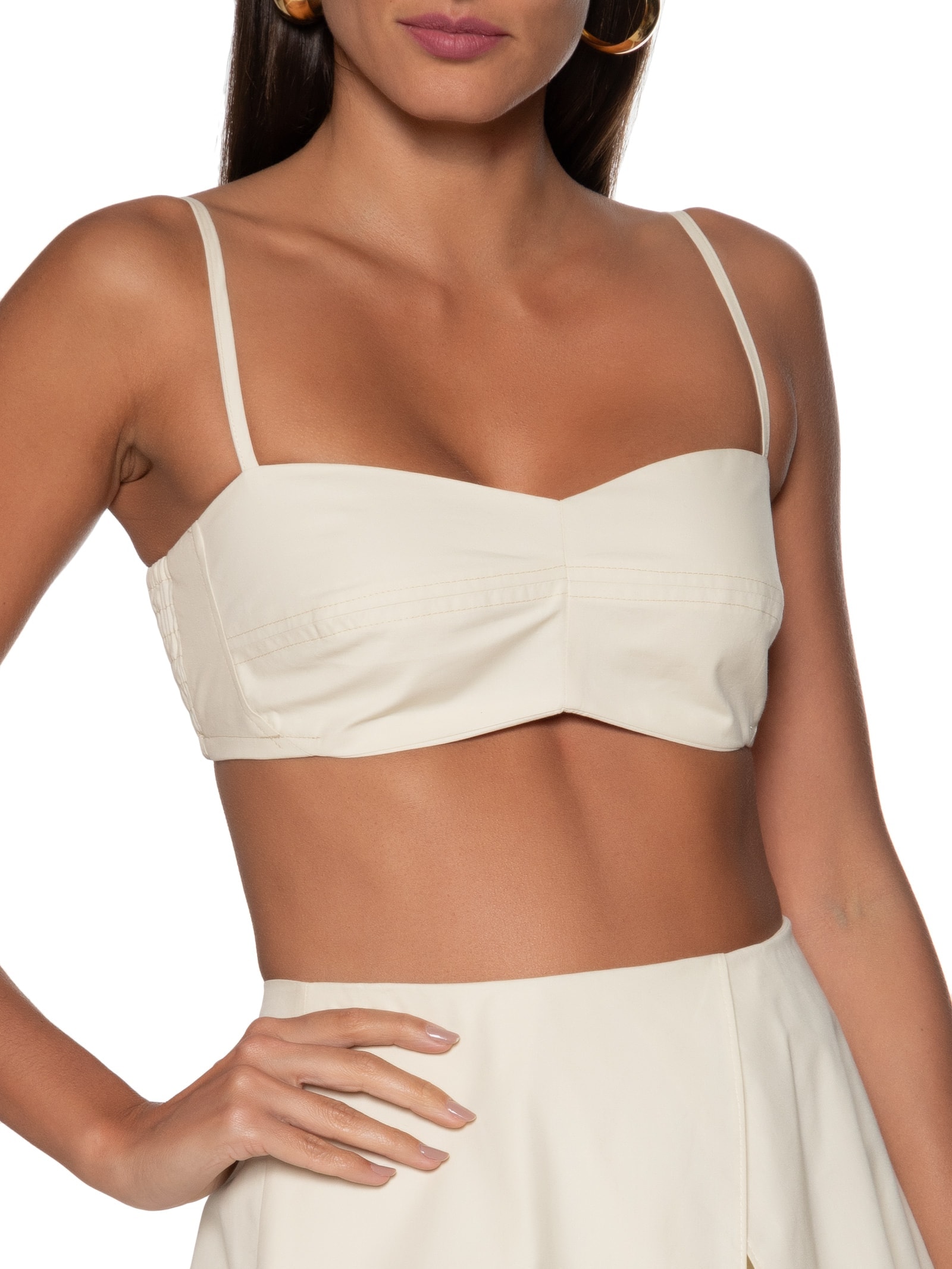 Top Mini Com Recorte Liso Bege Cacay