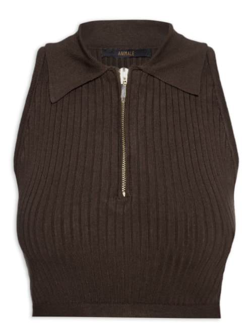Top Mini Cropped Polo Tricot – Marrom