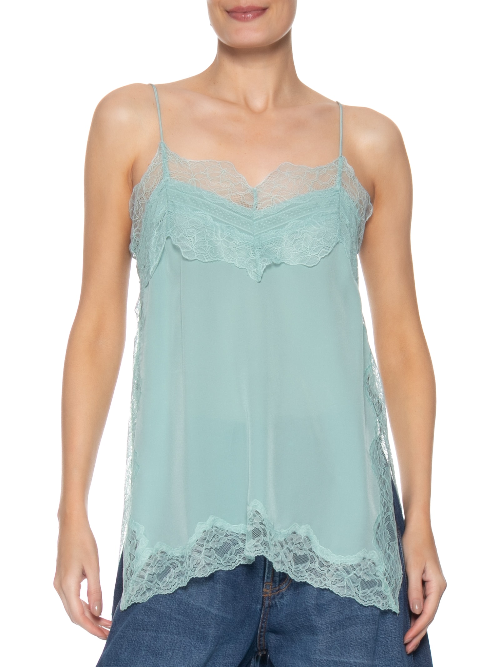 Top Painel Com Renda Azul Animale
