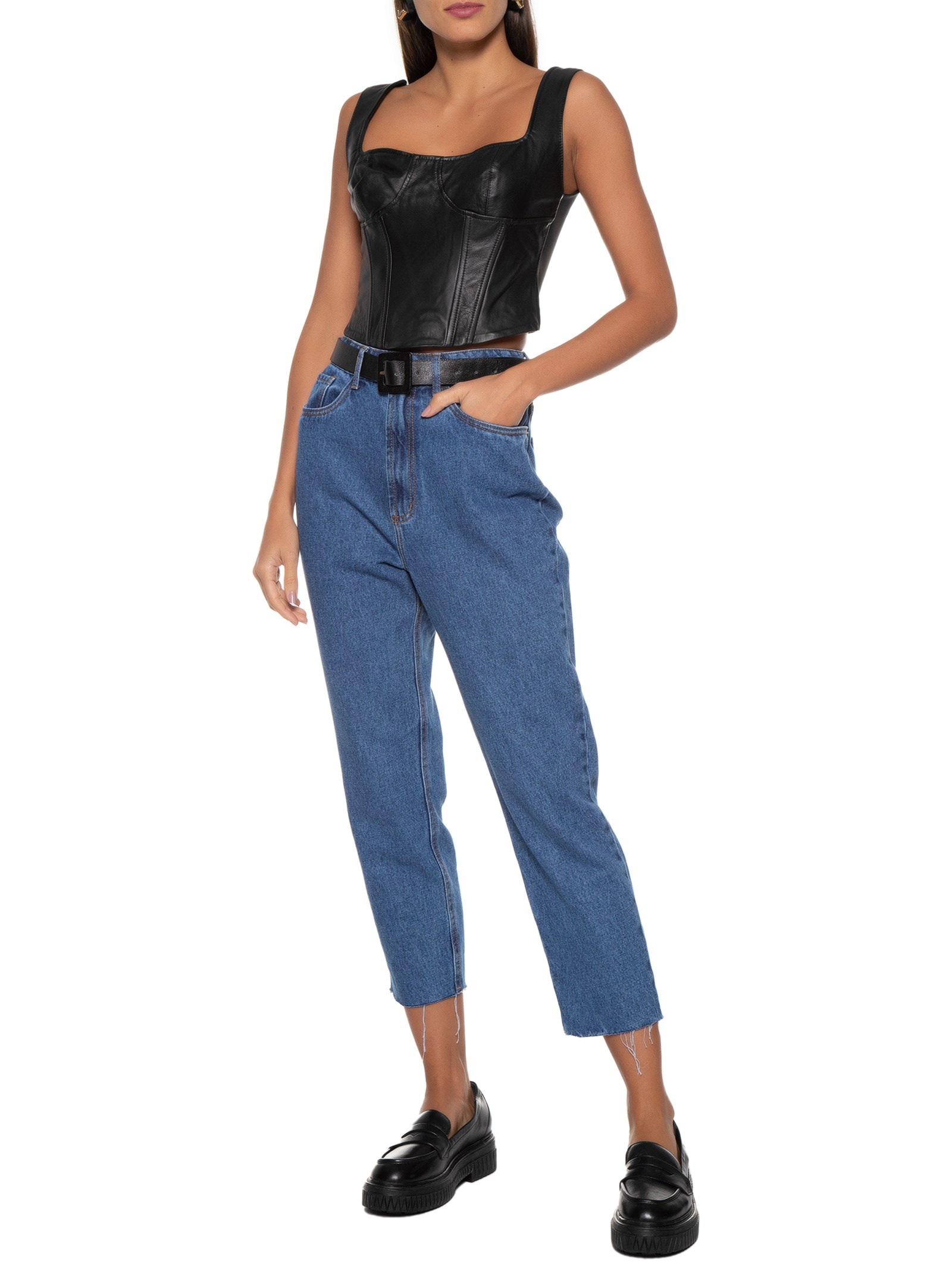 Top Pamela Couro Preto Le Lis