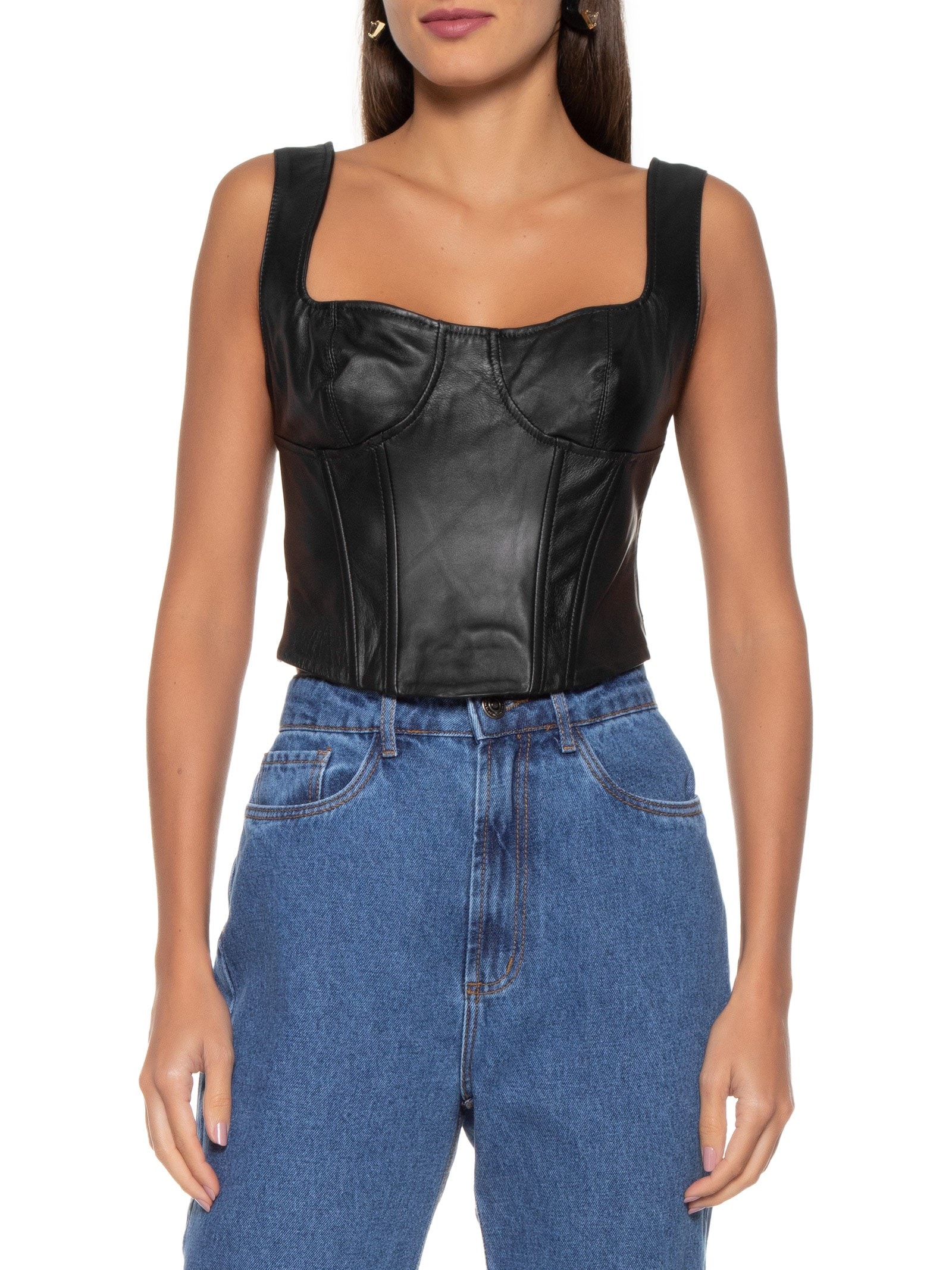 Top Pamela Couro Preto Le Lis