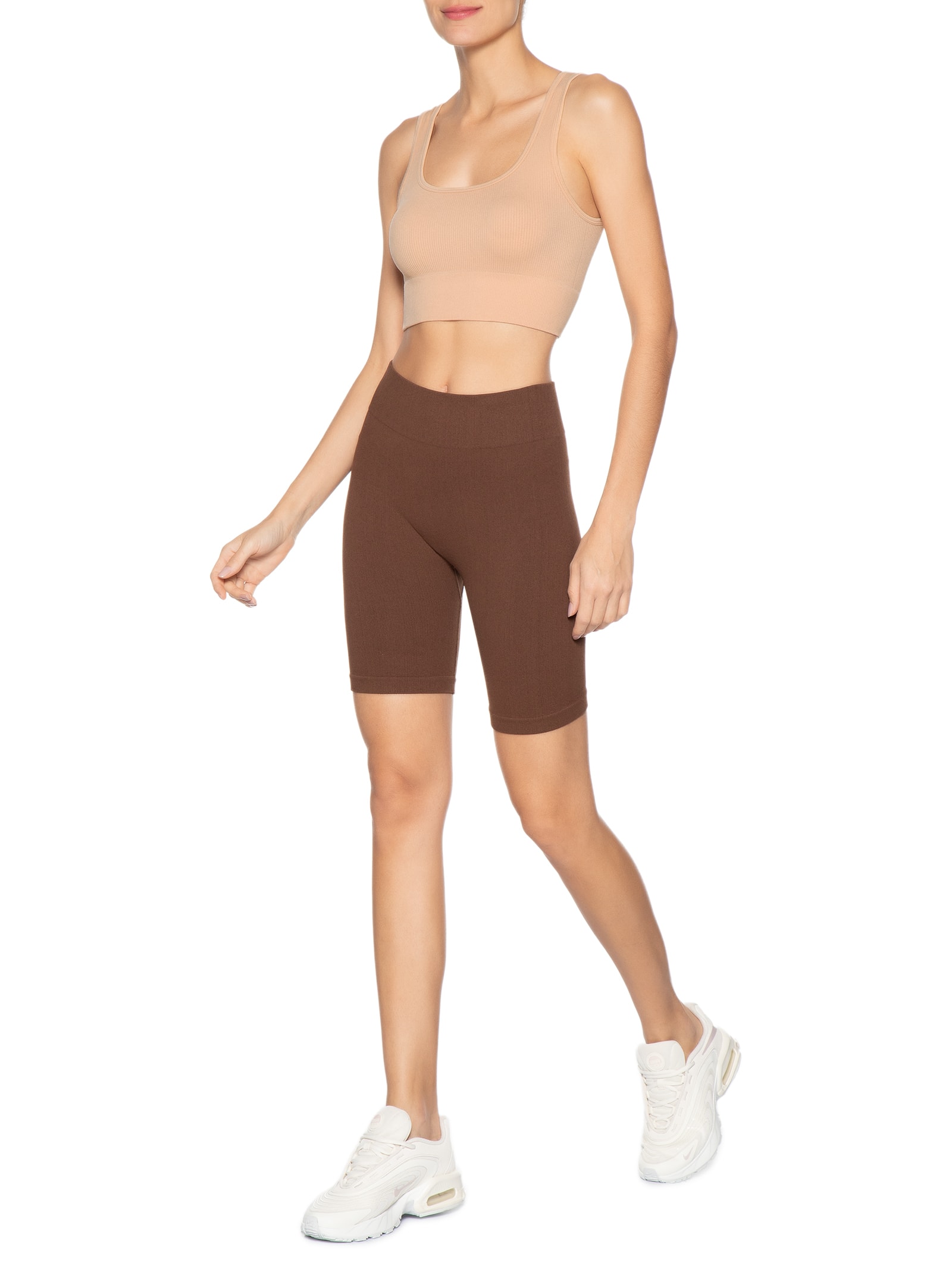 Top Poliamida Canelado Bege Basiq