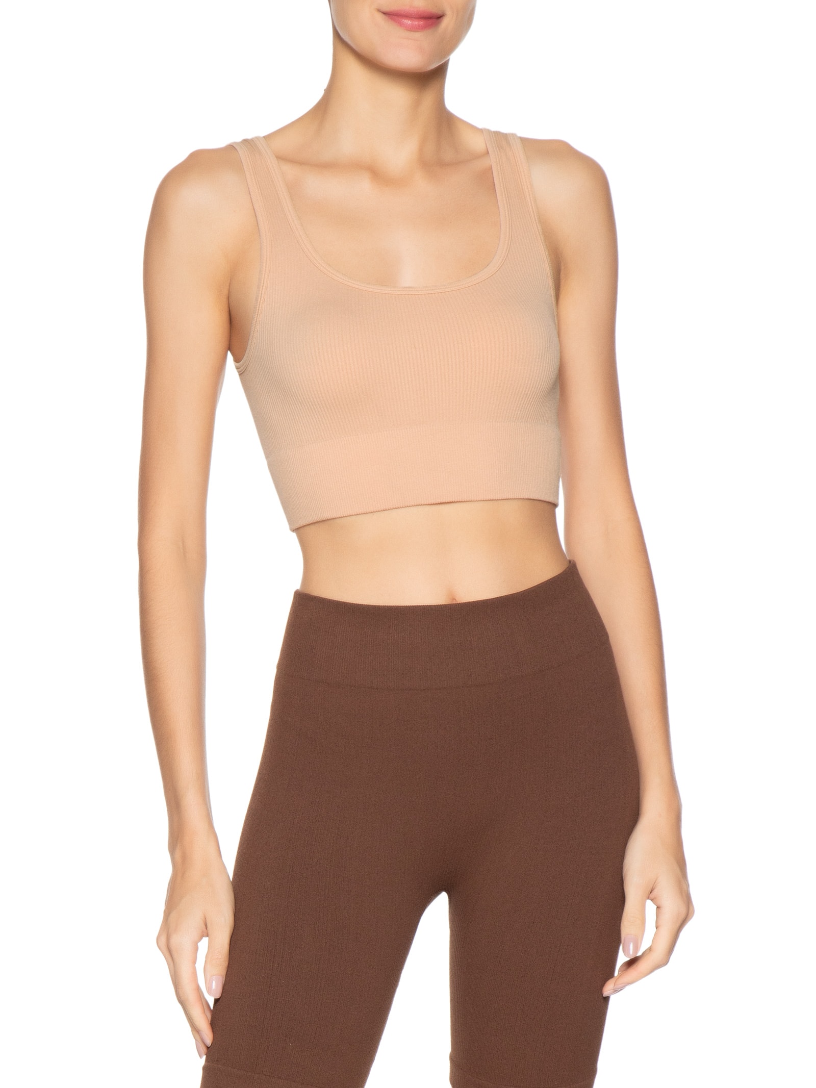 Top Poliamida Canelado Bege Basiq