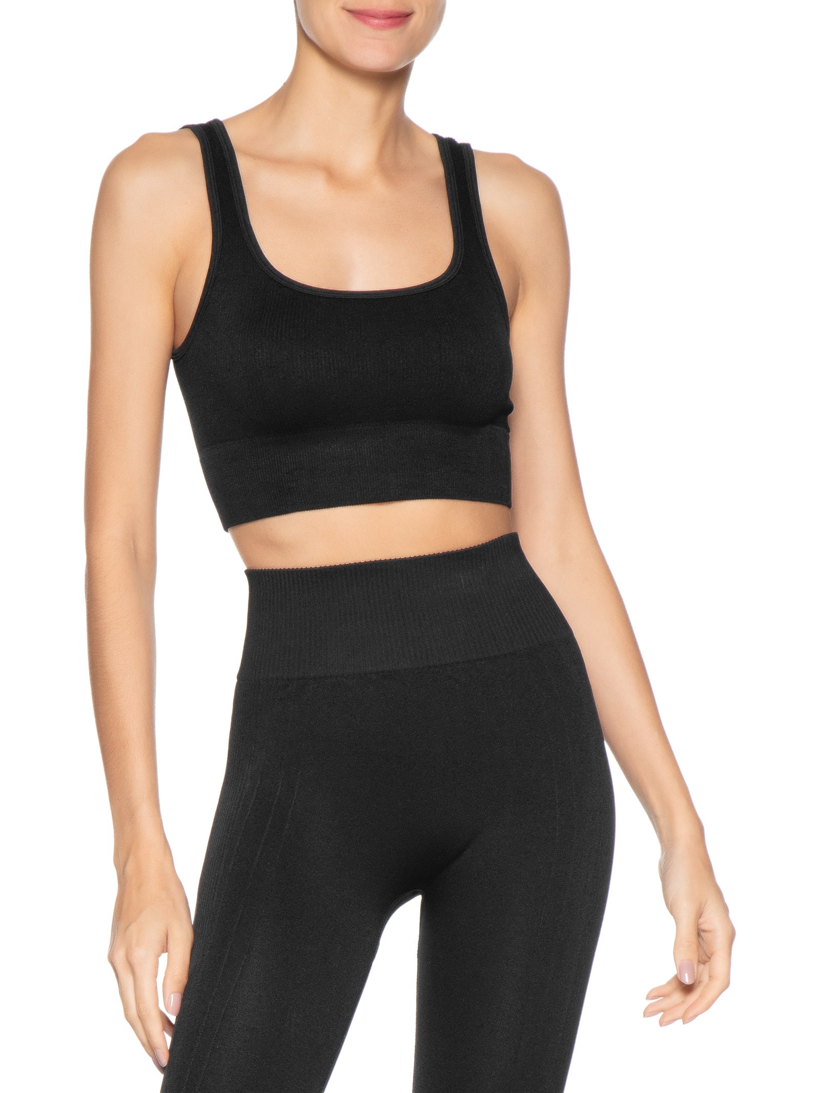 Top Poliamida Canelado Preto Basiq