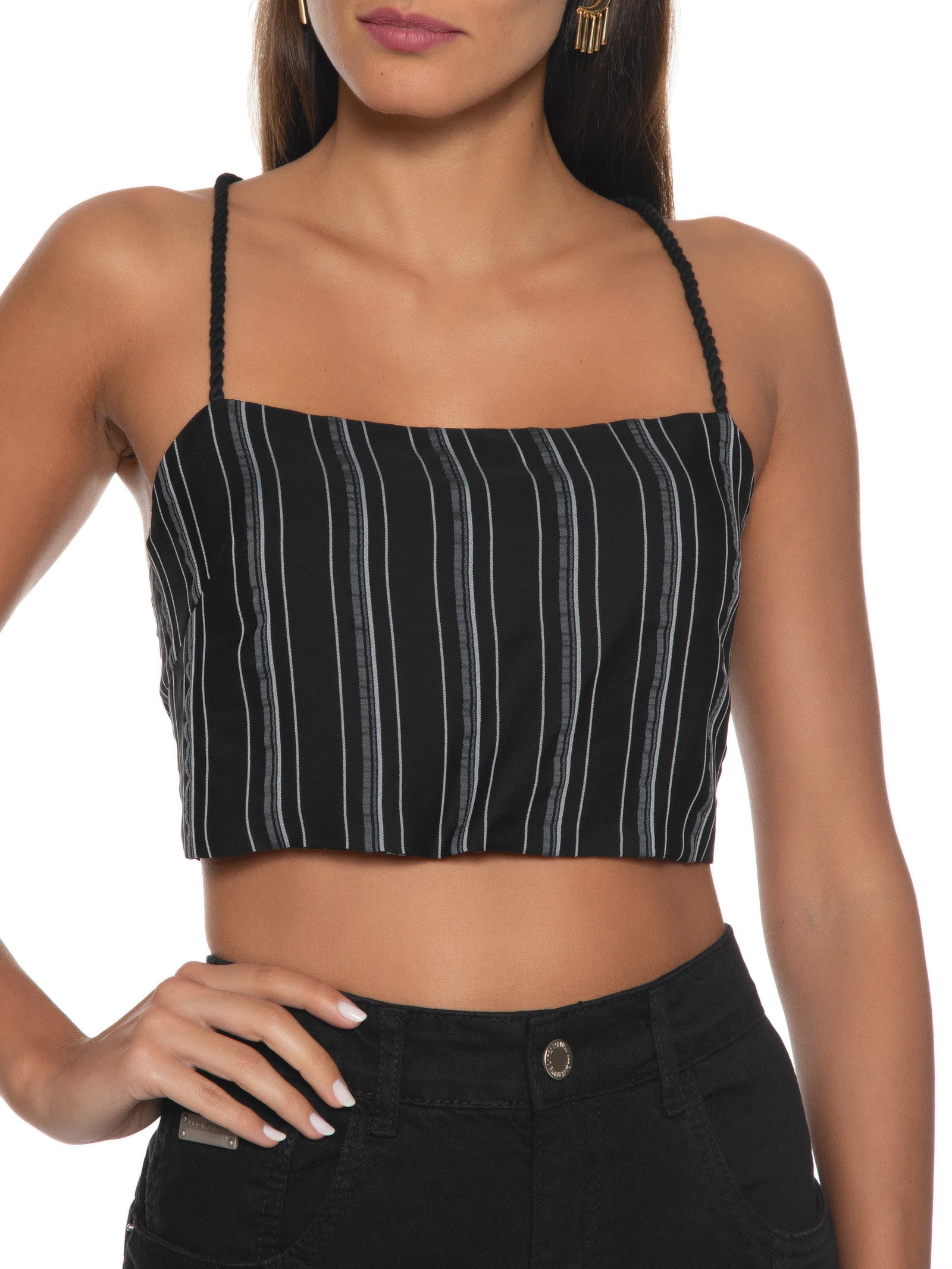 Top Reto Amarração Costas Preto Market 33