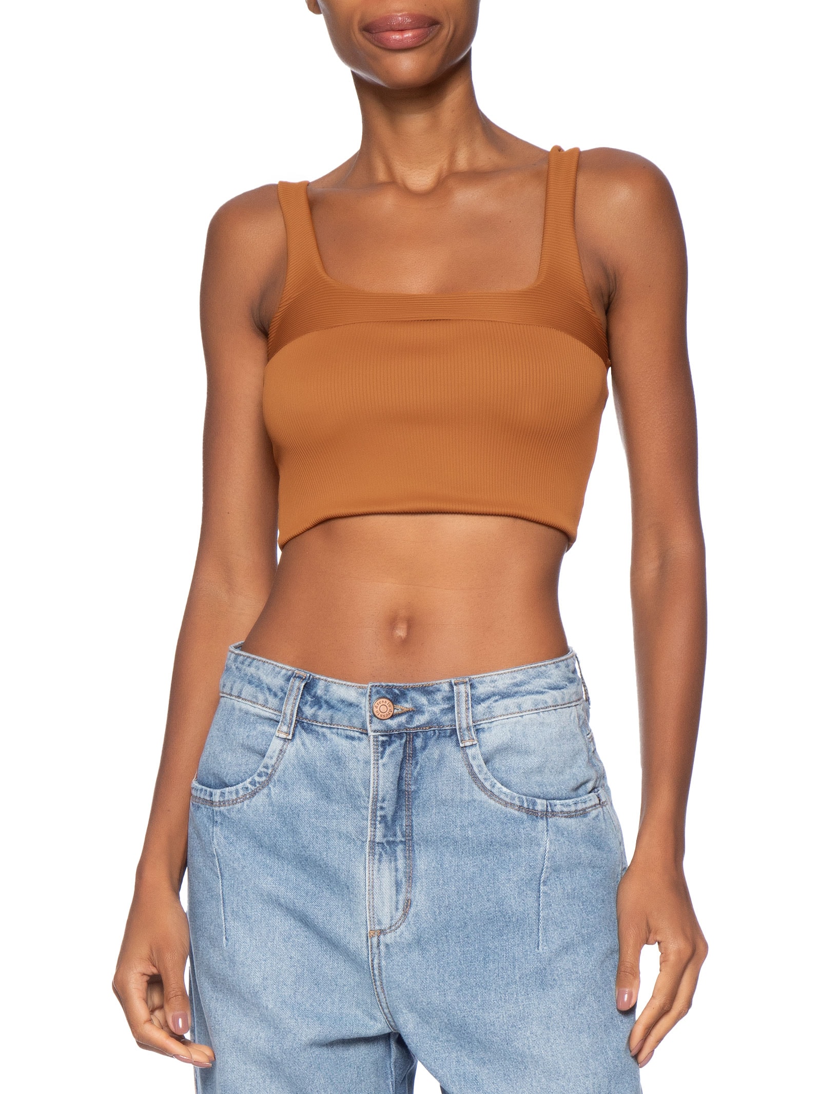 Top Reto Recorte Nervura Marrom Farm