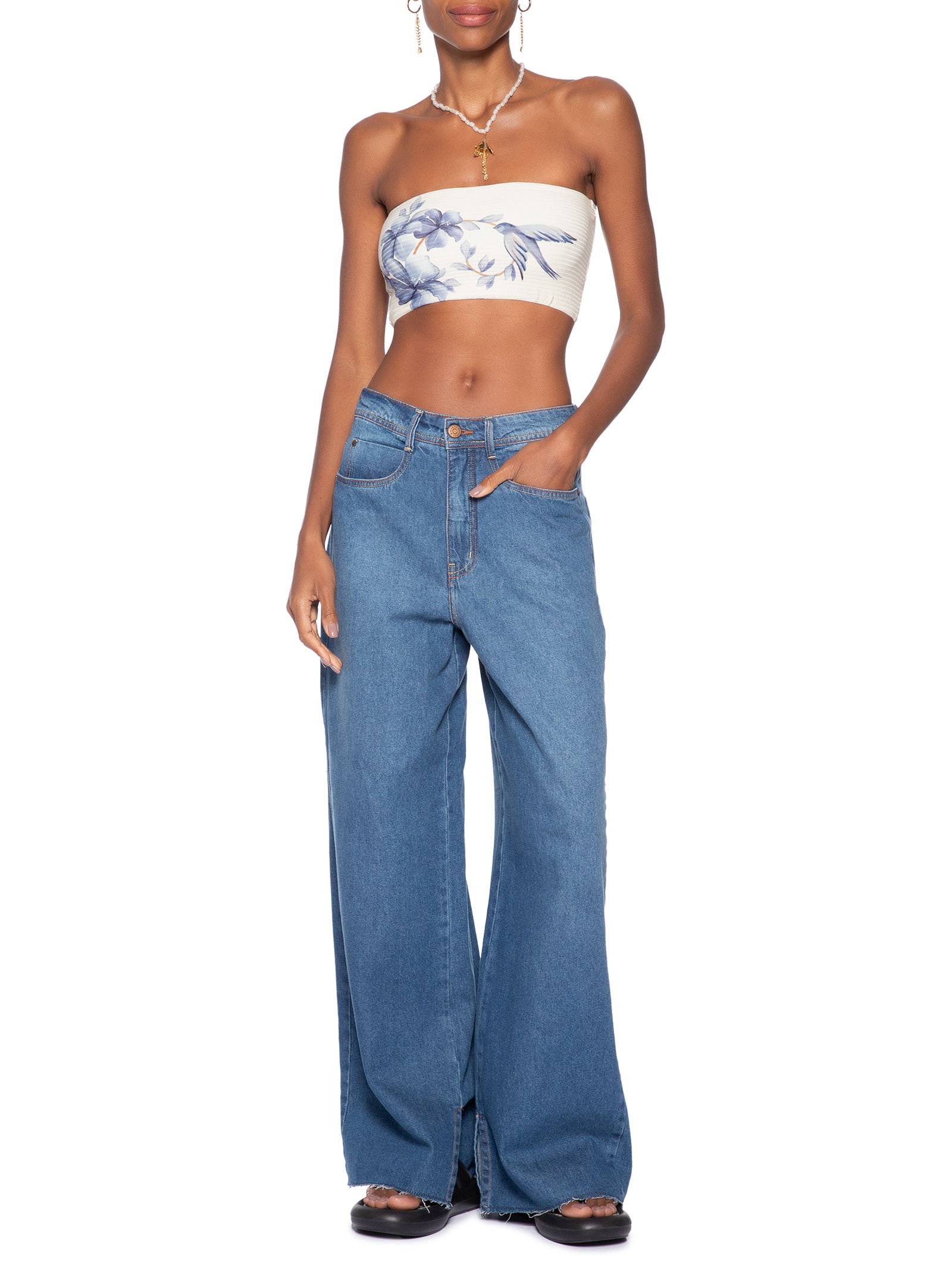 Top Reto Voo Em Flor Branco Farm