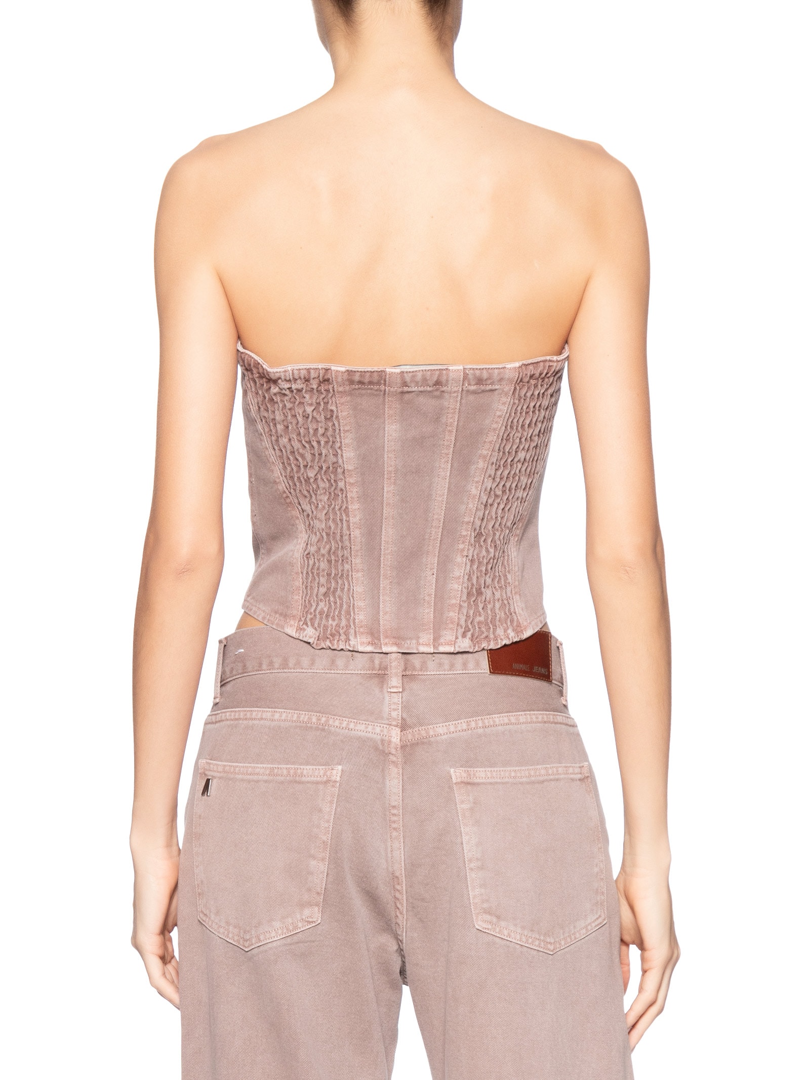 Top Sarja Decote Reto Com Lastex Rosa Animale Jeans