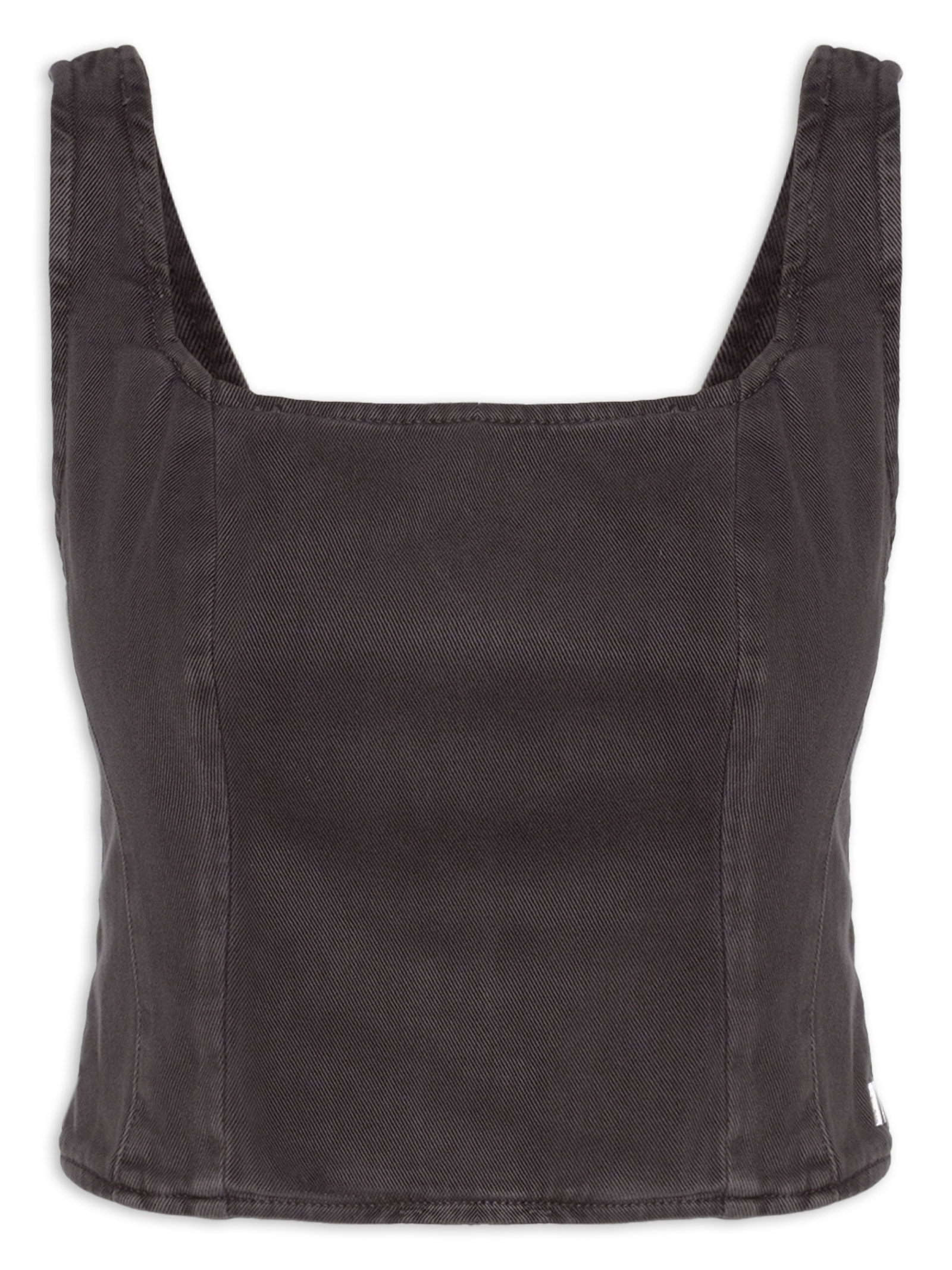 Top Sarja Recortes E Zíper Costas Marrom Animale Jeans