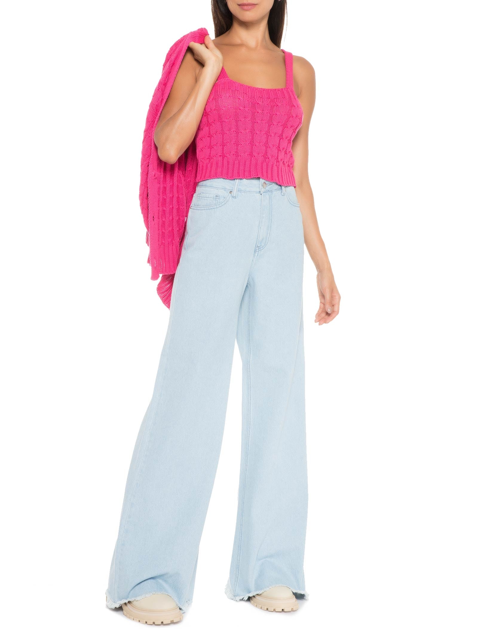Top Trança Tricot Rosa Canal