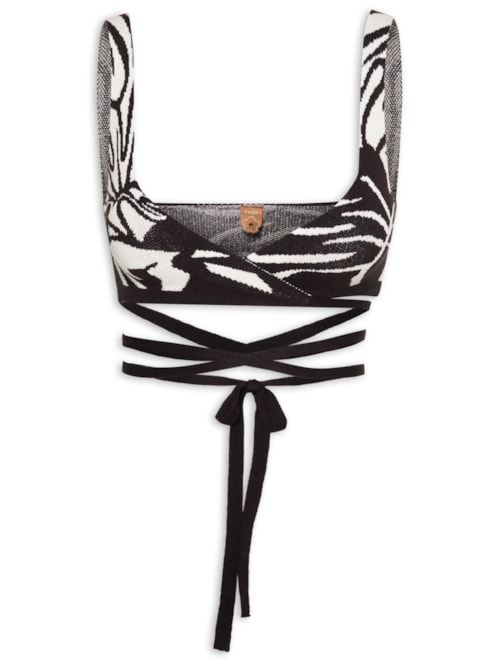 Top Transpassado Tricot Trópicos – Preto