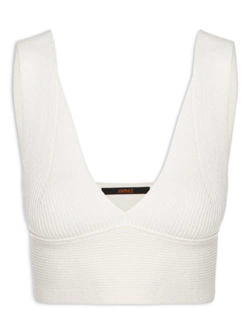 Top Tricot Canelado Decote V – Off White