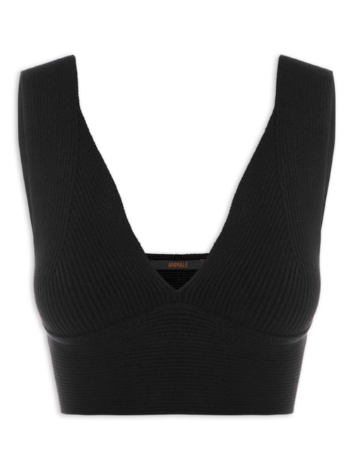 Top Tricot Canelado Decote V – Preto