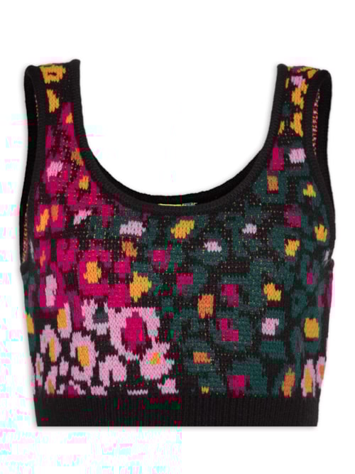Top Tricot Oncinha Flor de Banana - Preto