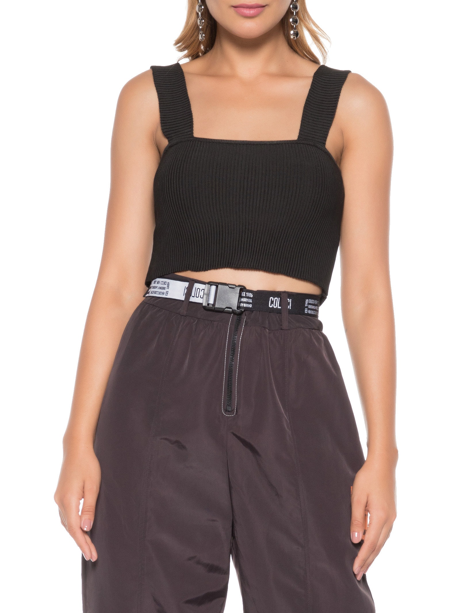 Top Tricot Preto Open