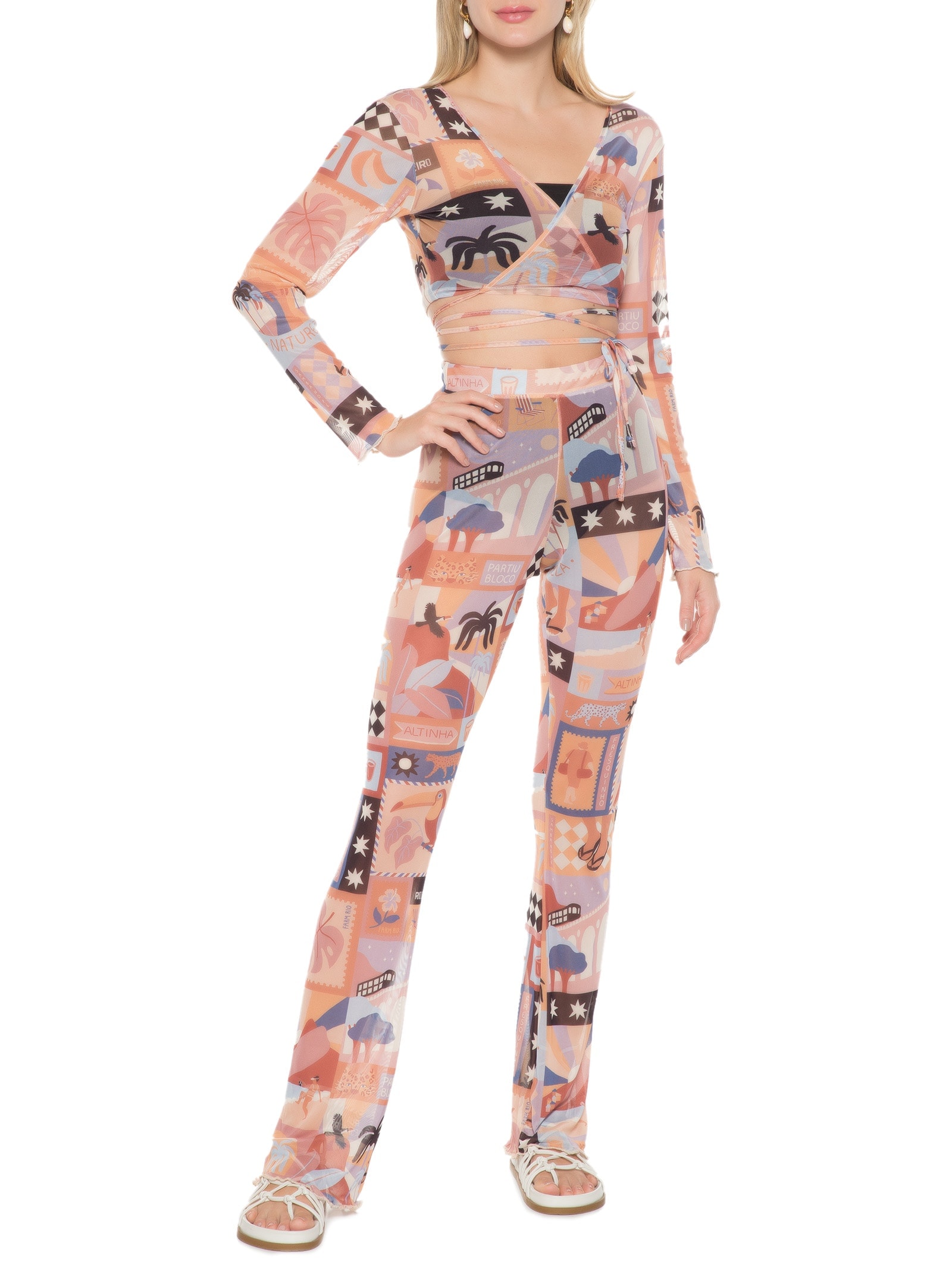 Top Tule Postal Carioca Bege Farm