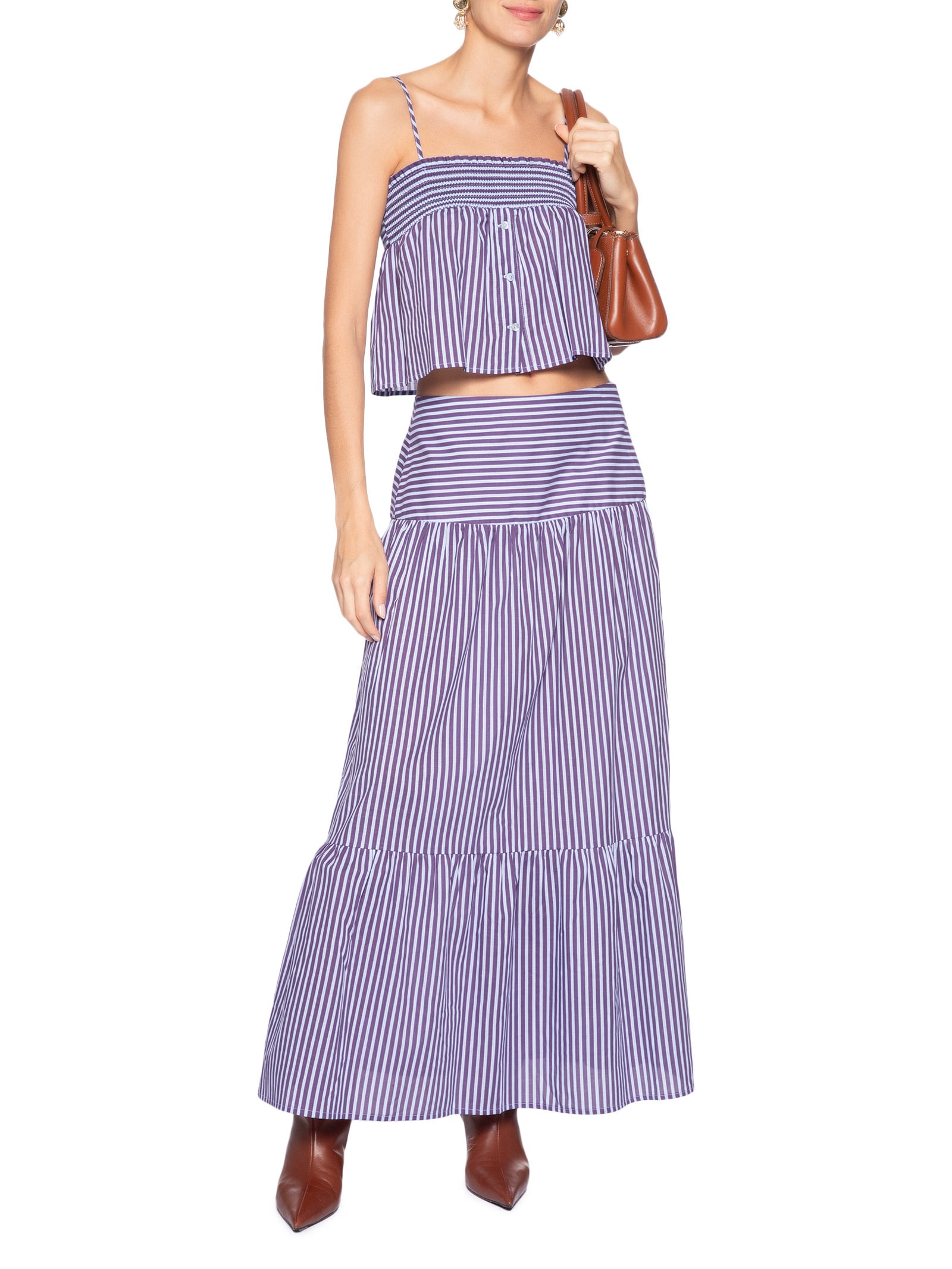 Topinho Feminino Cropped Voil Listrado Roxo Animale
