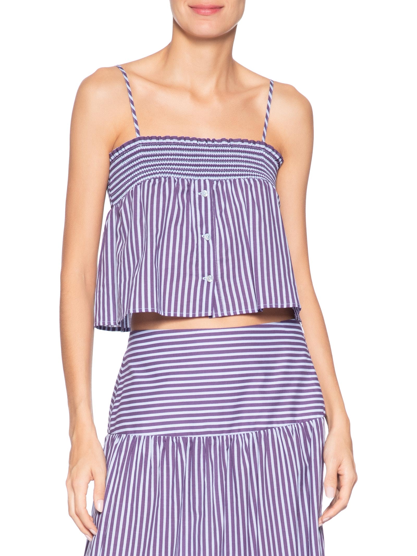 Topinho Feminino Cropped Voil Listrado Roxo Animale