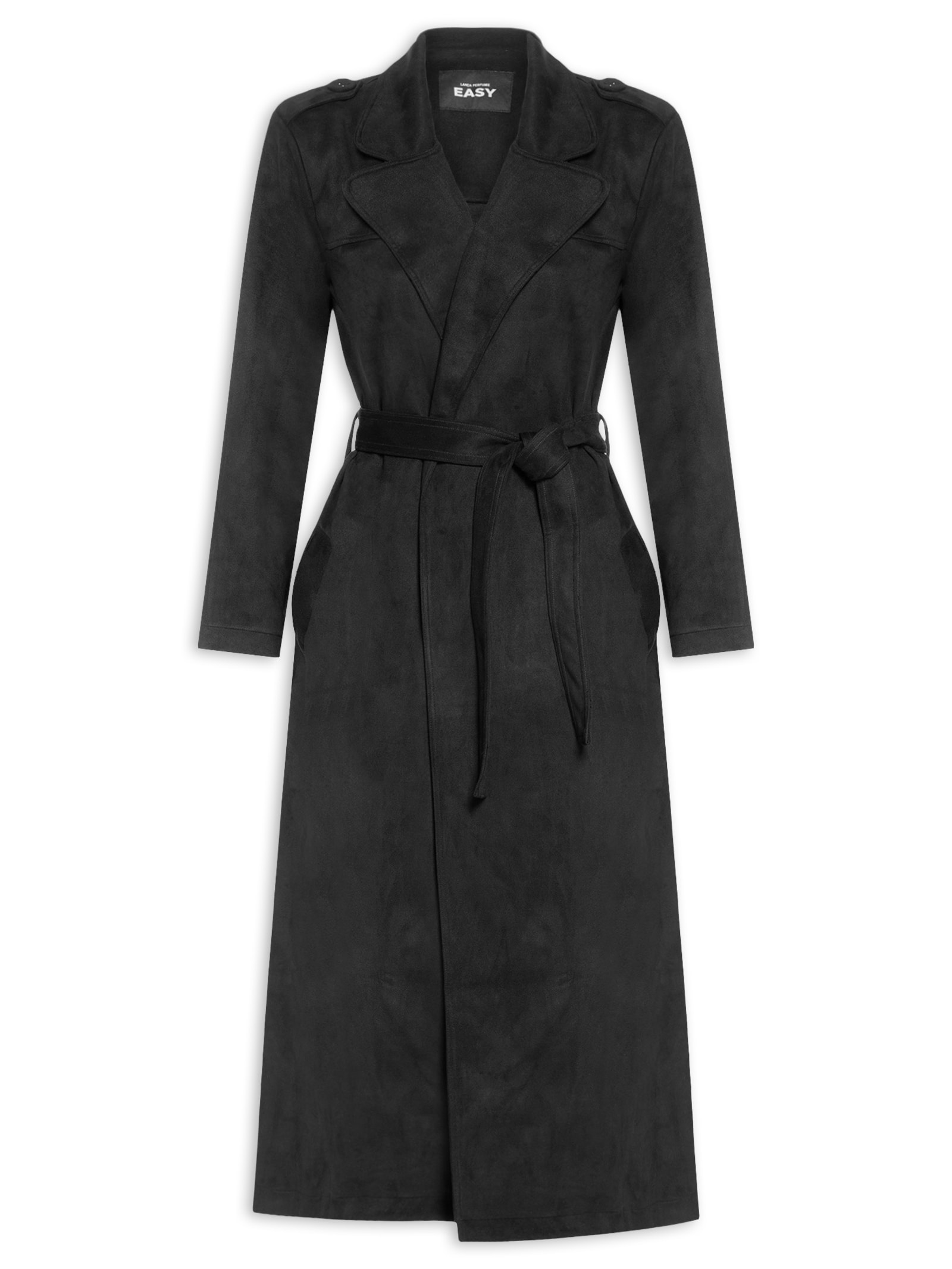 Trench Coat Alongado Feminino Preto Lança Perfume