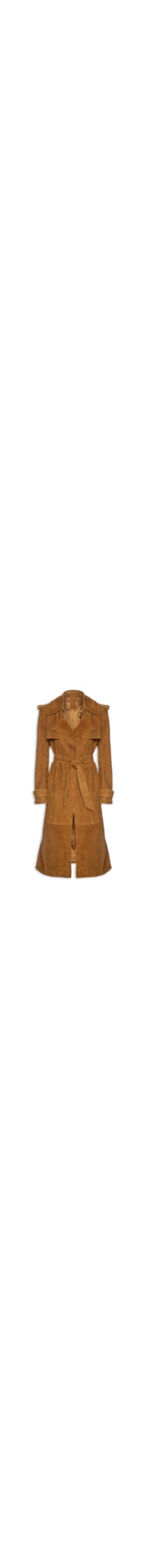 Trench Coat de Chamois Longo Clássico - Marrom
