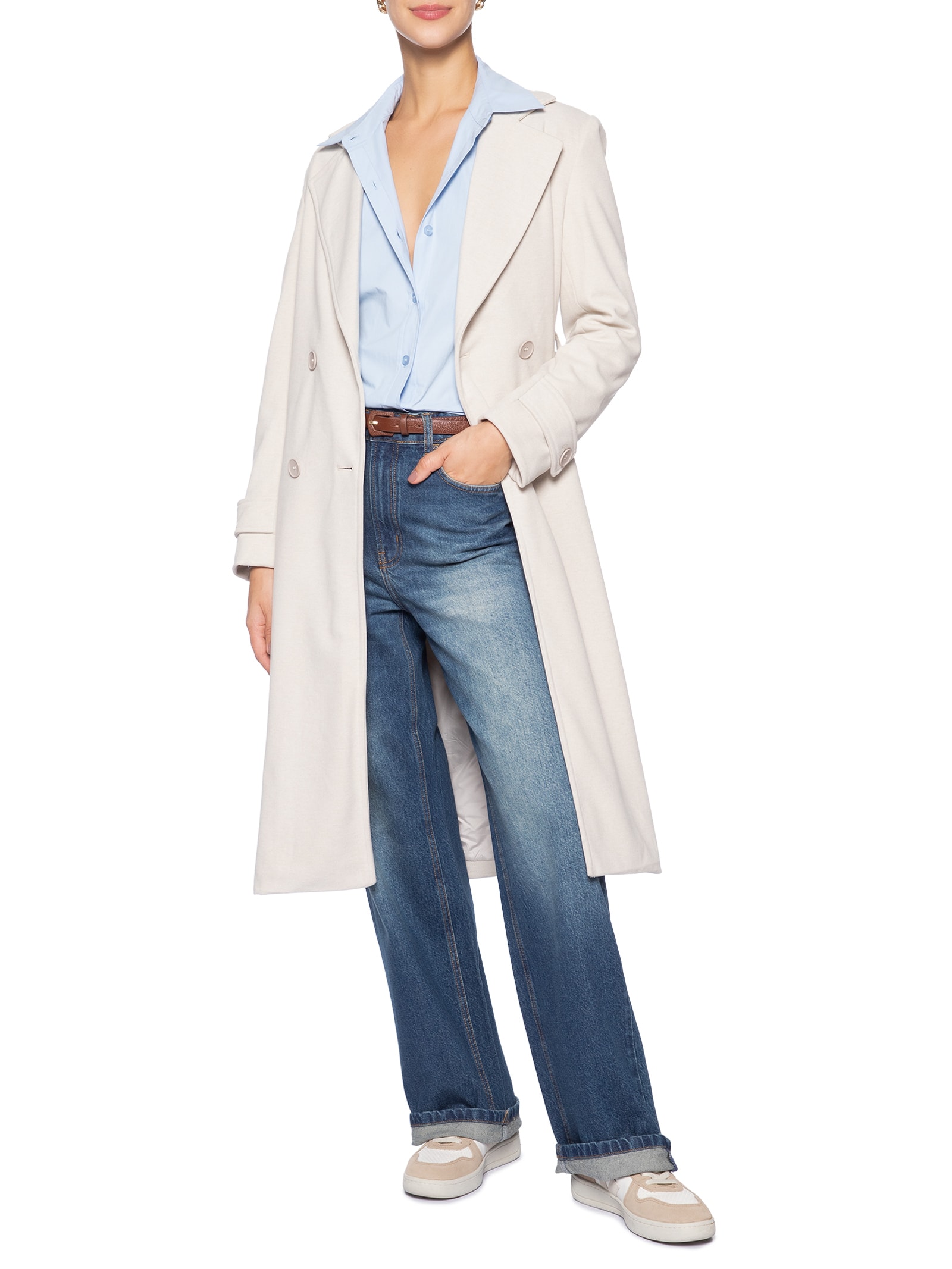 Trench Coat Feminino Com Cinto Bege Basiq