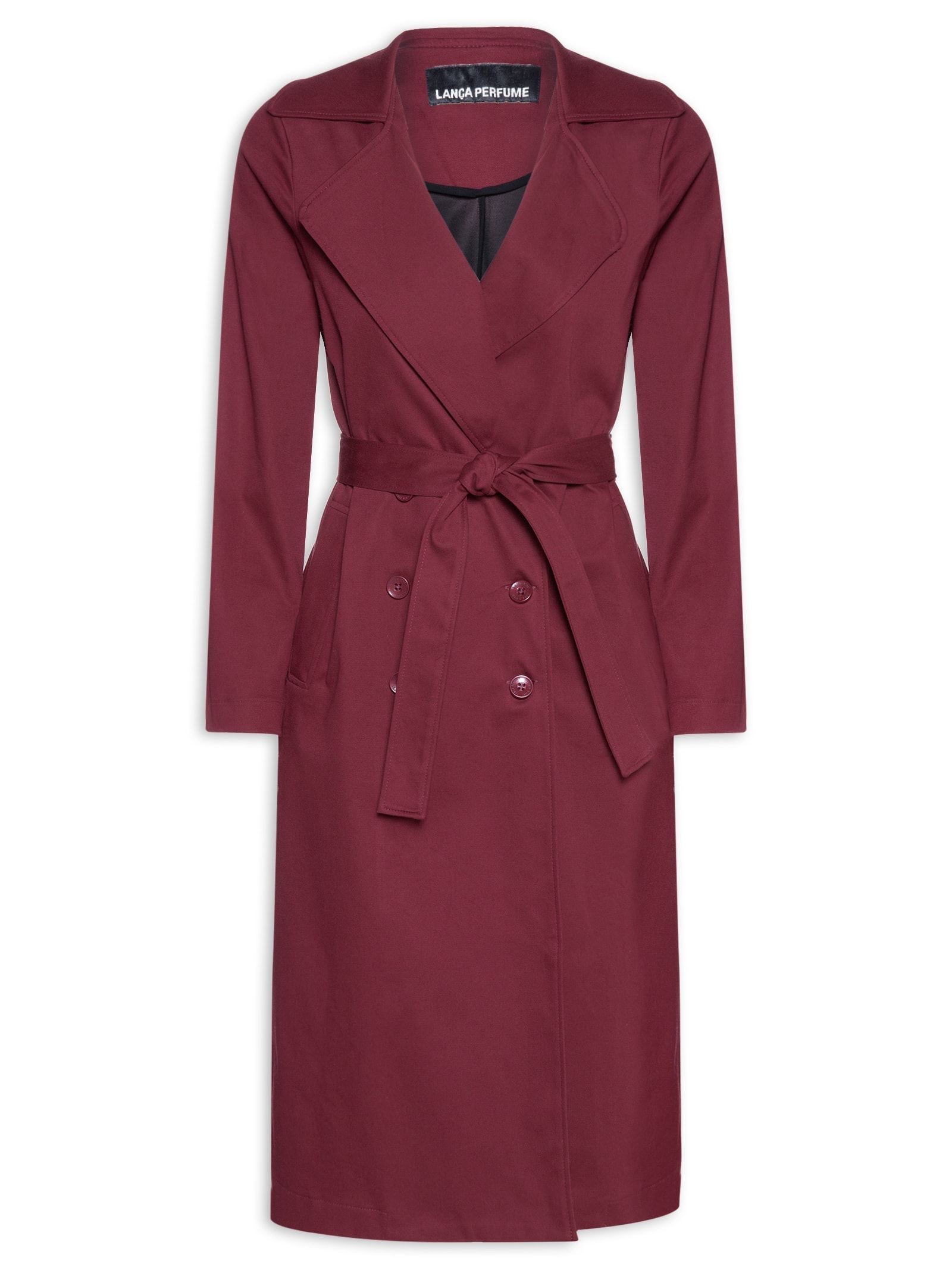 Trench Coat Feminino Com Faixa Vinho Lança Perfume