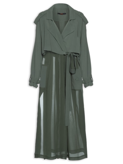 Trench Coat Feminino Detalhe Seda - Verde