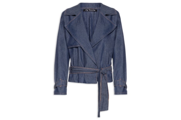 Trench Coat Jeans Curto Feminino - Azul