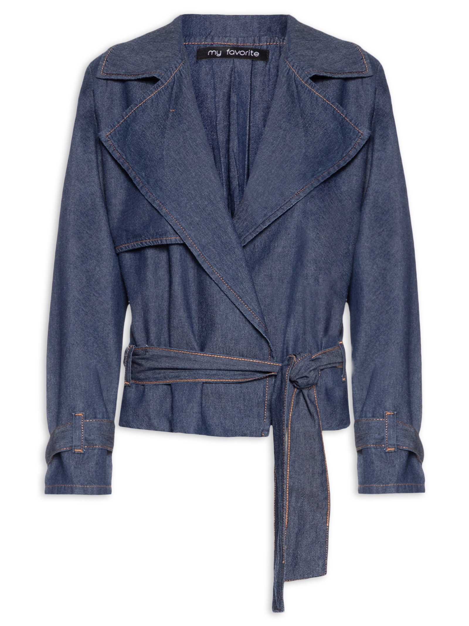 Trench Coat Jeans Curto Feminino Azul My Favorite