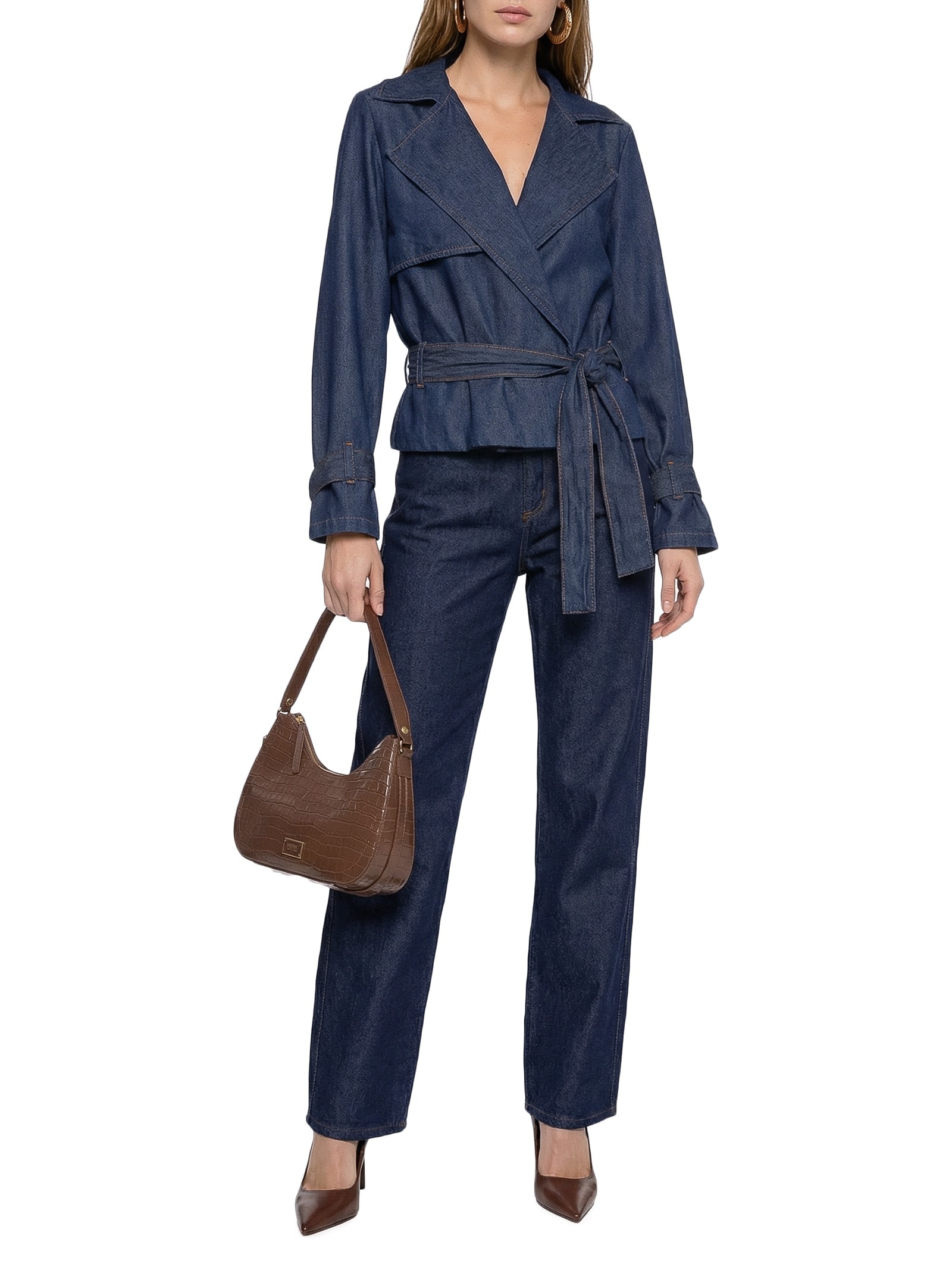 Trench Coat Jeans Curto Feminino Azul My Favorite