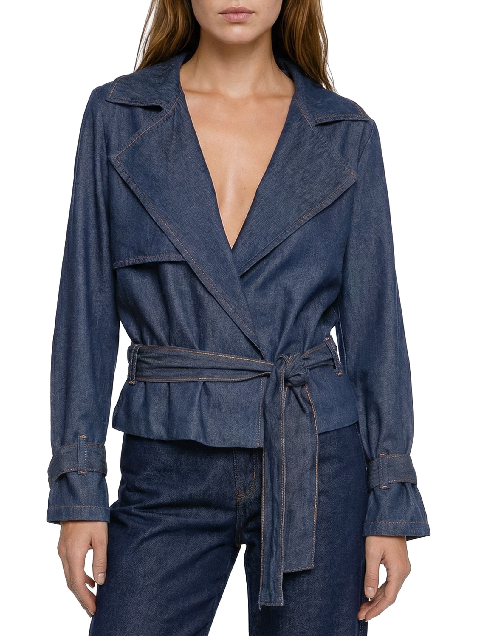Trench Coat Jeans Curto Feminino Azul My Favorite