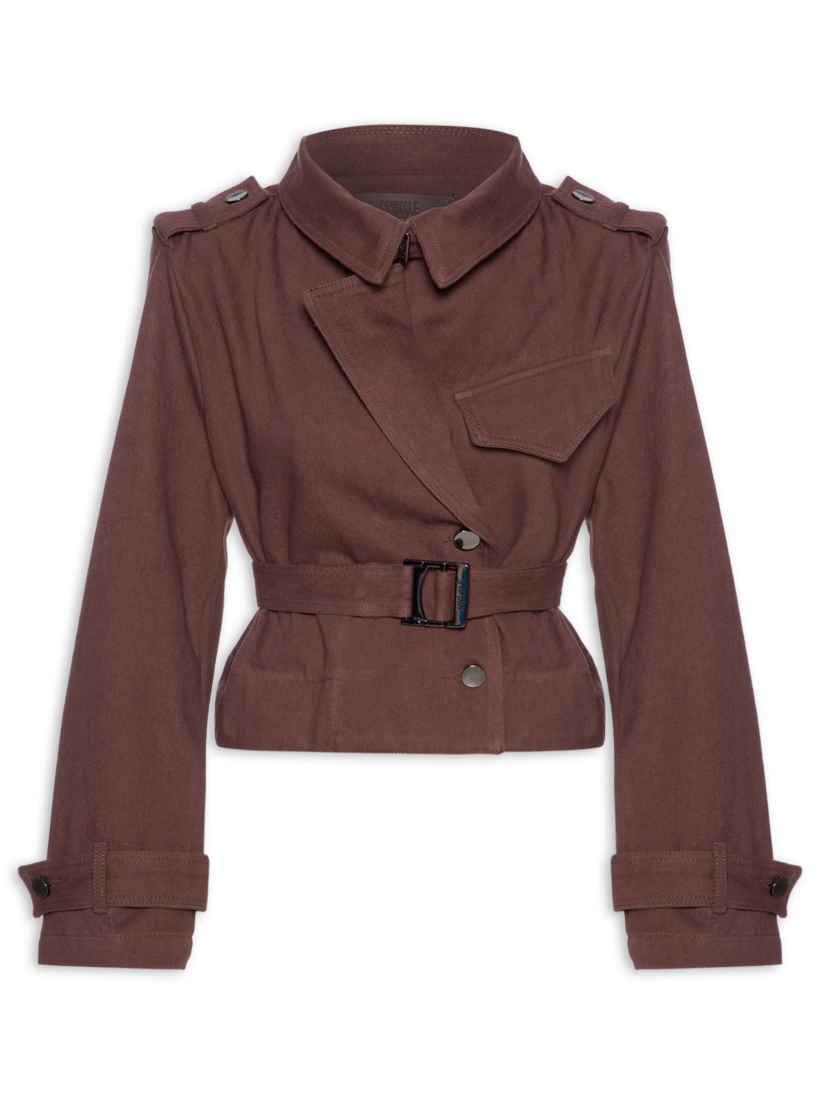 Trench Feminino De Sarja Curto Boho Marrom Animale