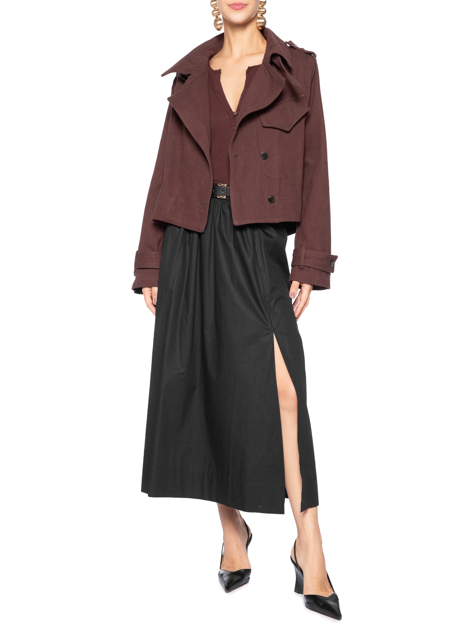 Trench Feminino De Sarja Curto Boho Marrom Animale