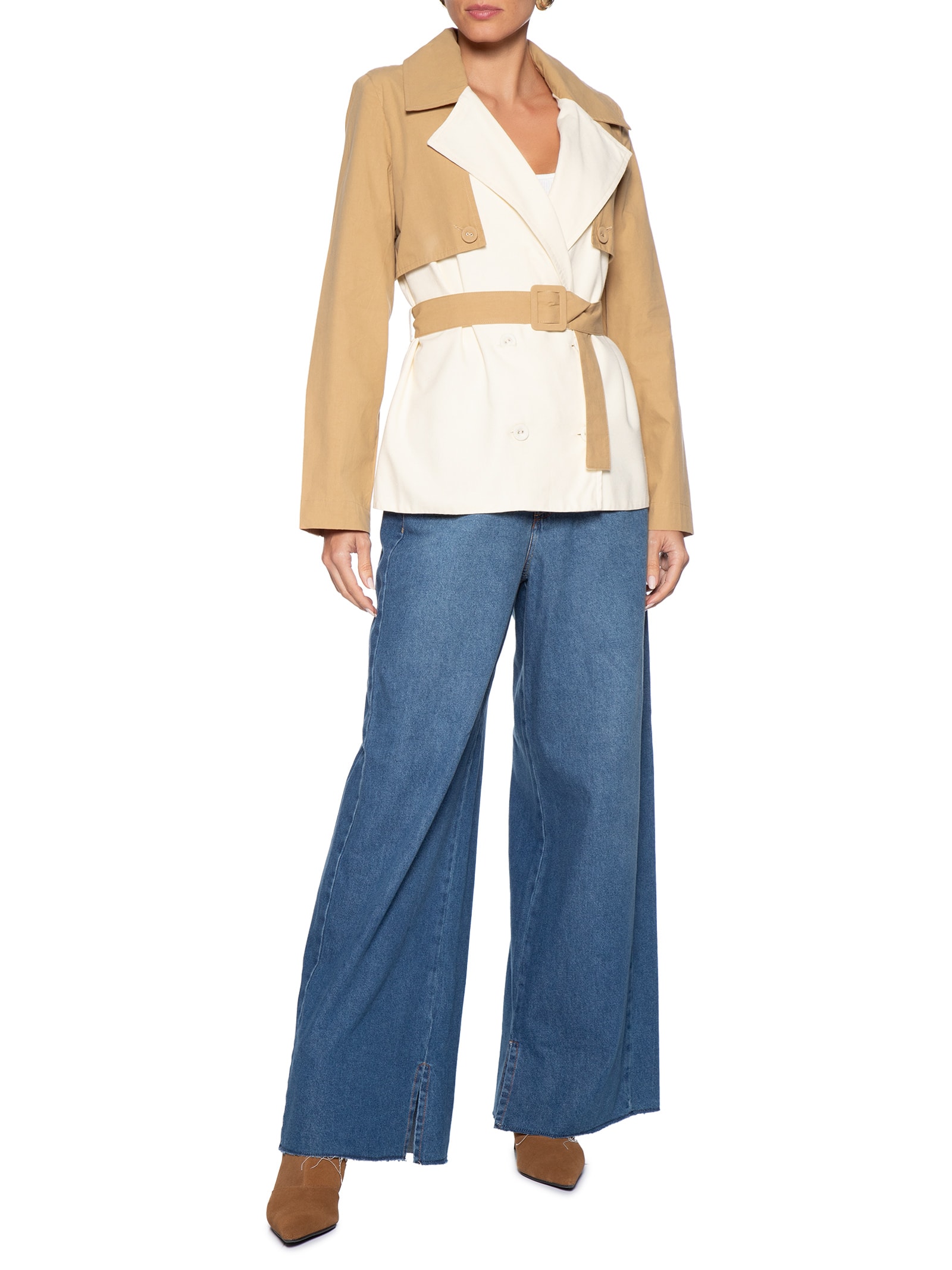 Trench Feminino Linho com Detalhe em Algodão – Branco Dress To