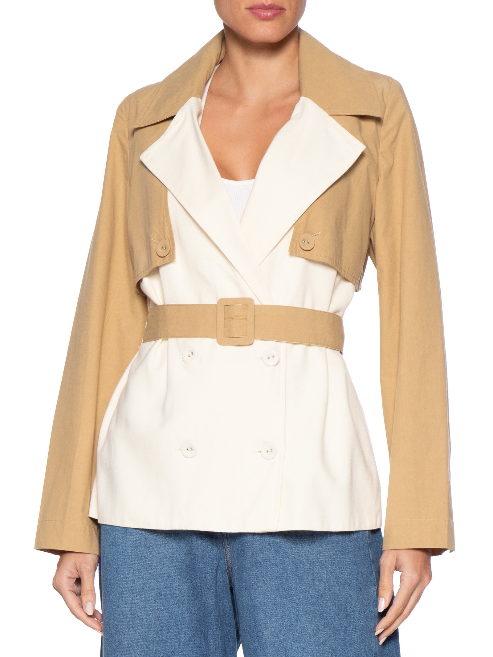 Trench Feminino Linho com Detalhe em Algodão – Branco Dress To
