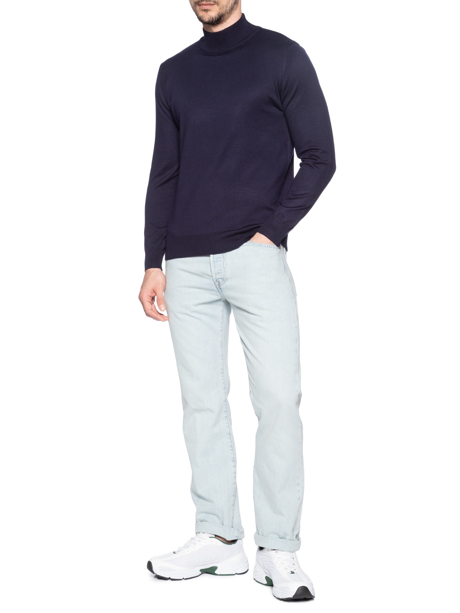 Tricot Masculino Básico Gola Alta Azul Basiq Men