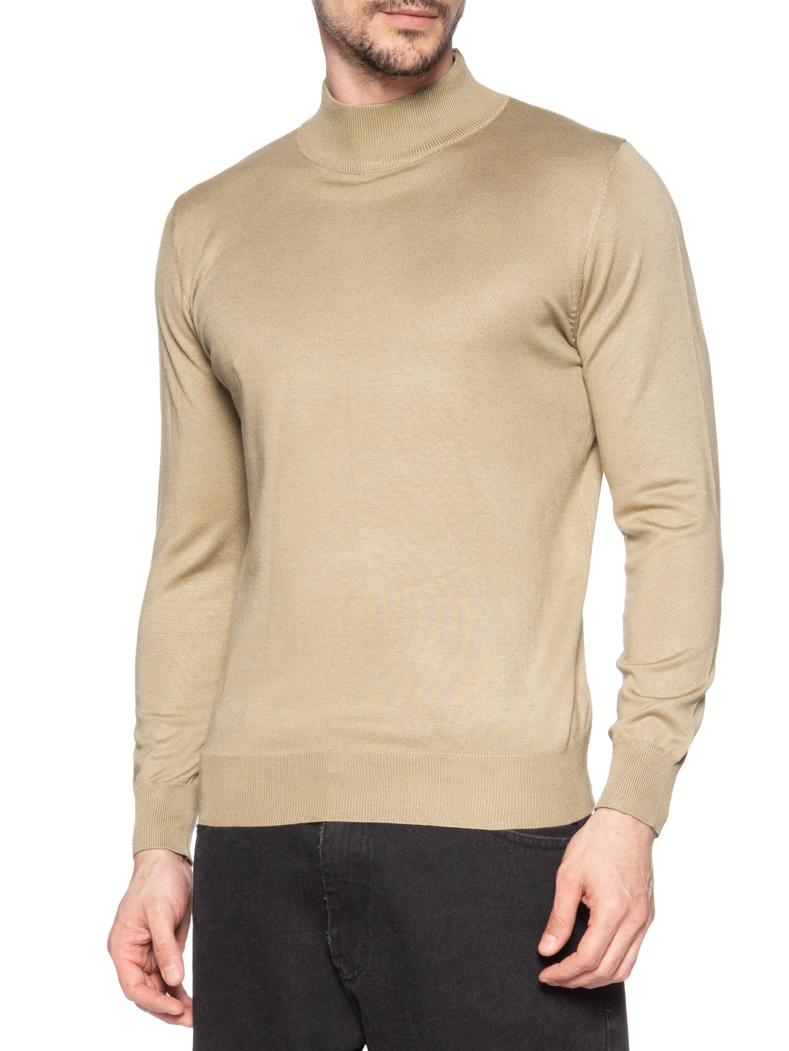 Tricot Masculino Básico Gola Alta Bege Basiq Men