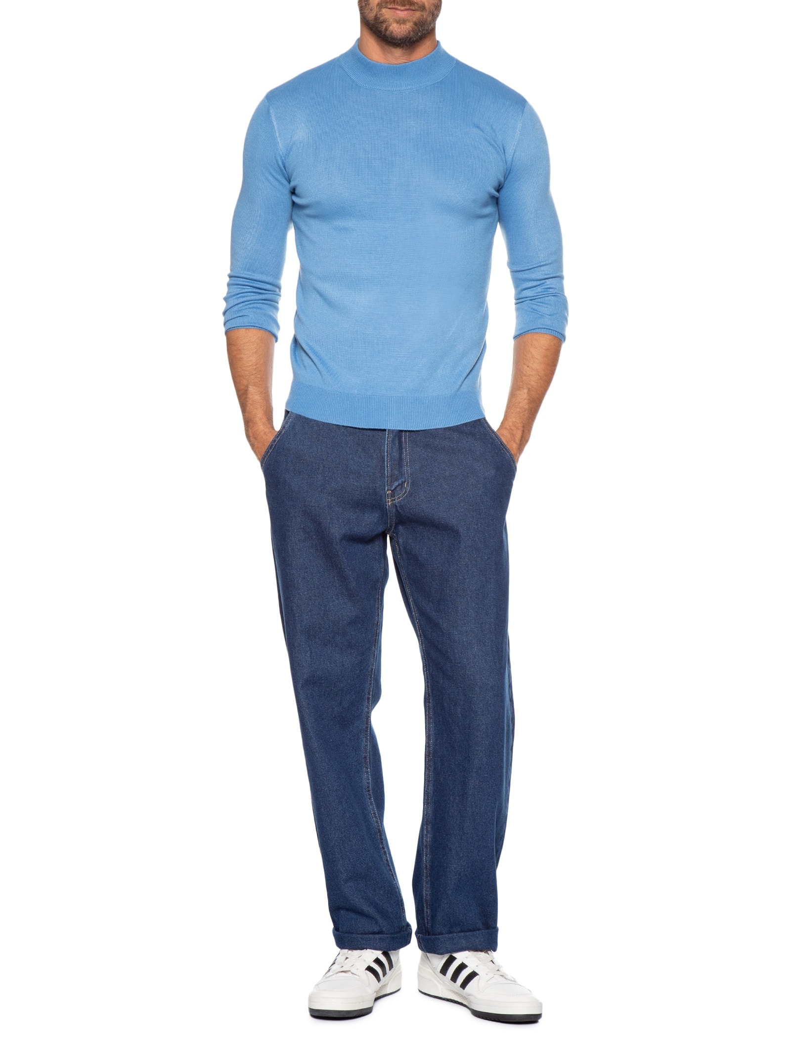 Tricot Masculino Gola Alta Básico Azul Basiq Men