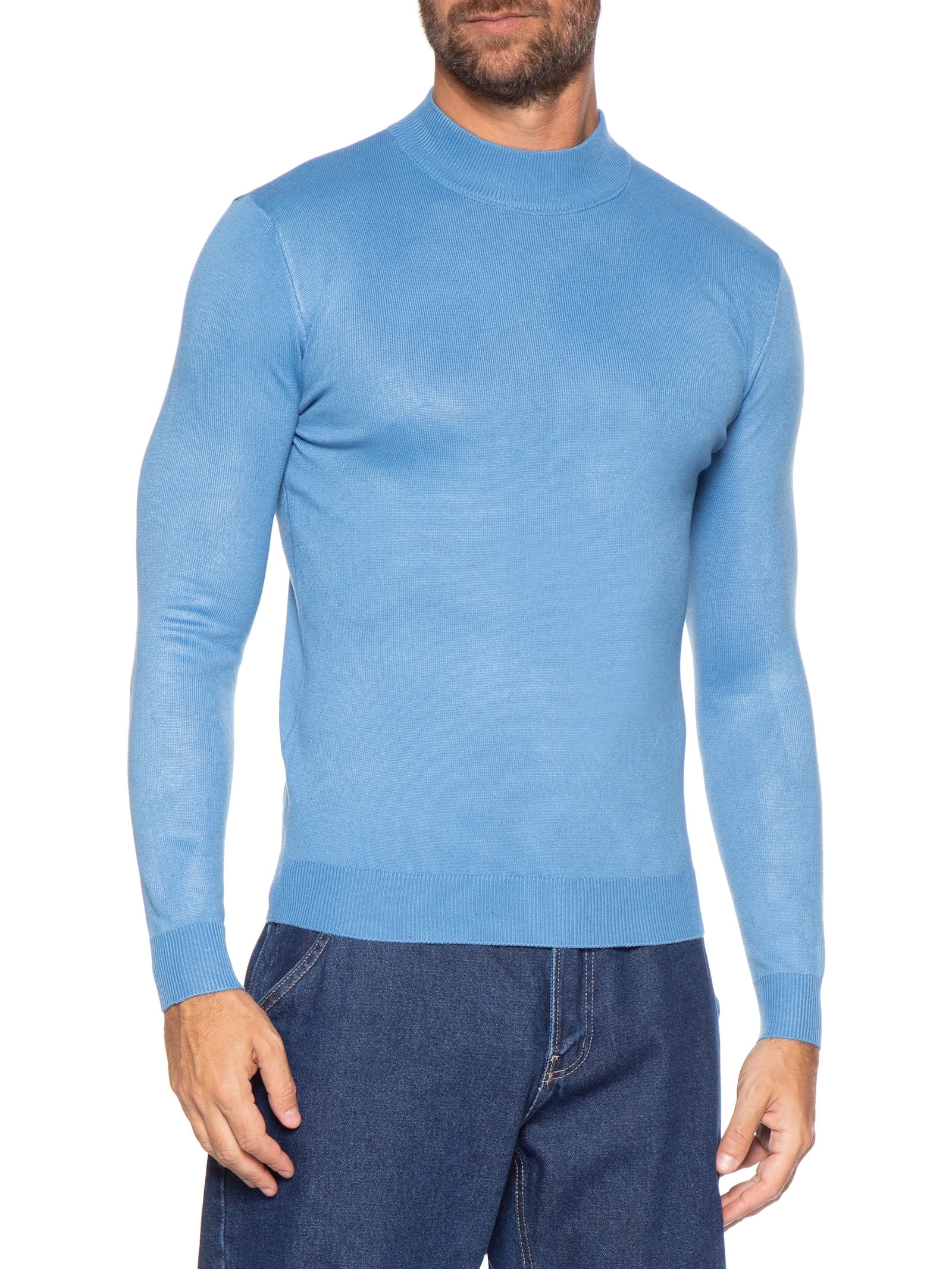 Tricot Masculino Gola Alta Básico Azul Basiq Men