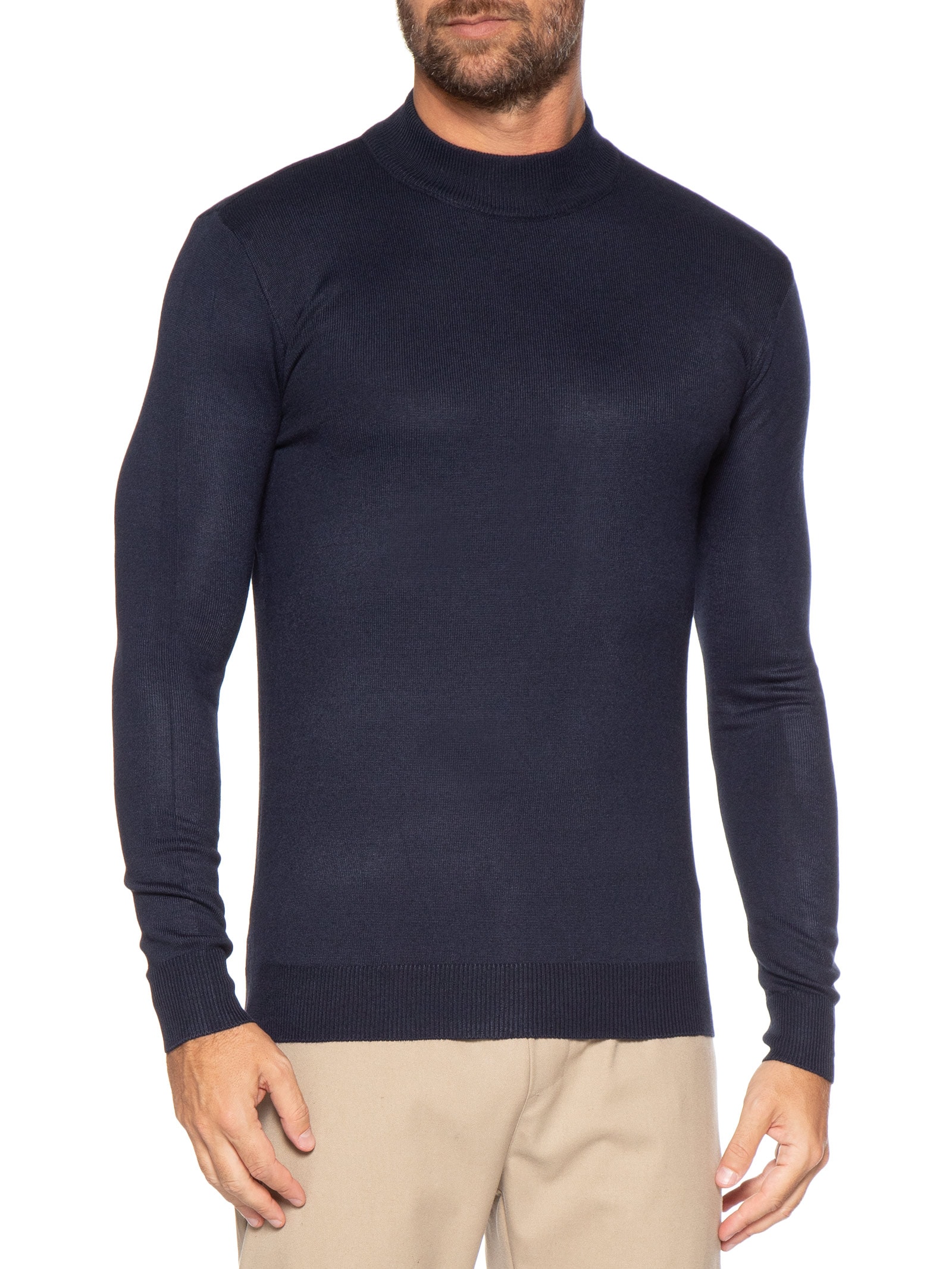 Tricot Masculino Gola Alta Básico Azul Basiq Men