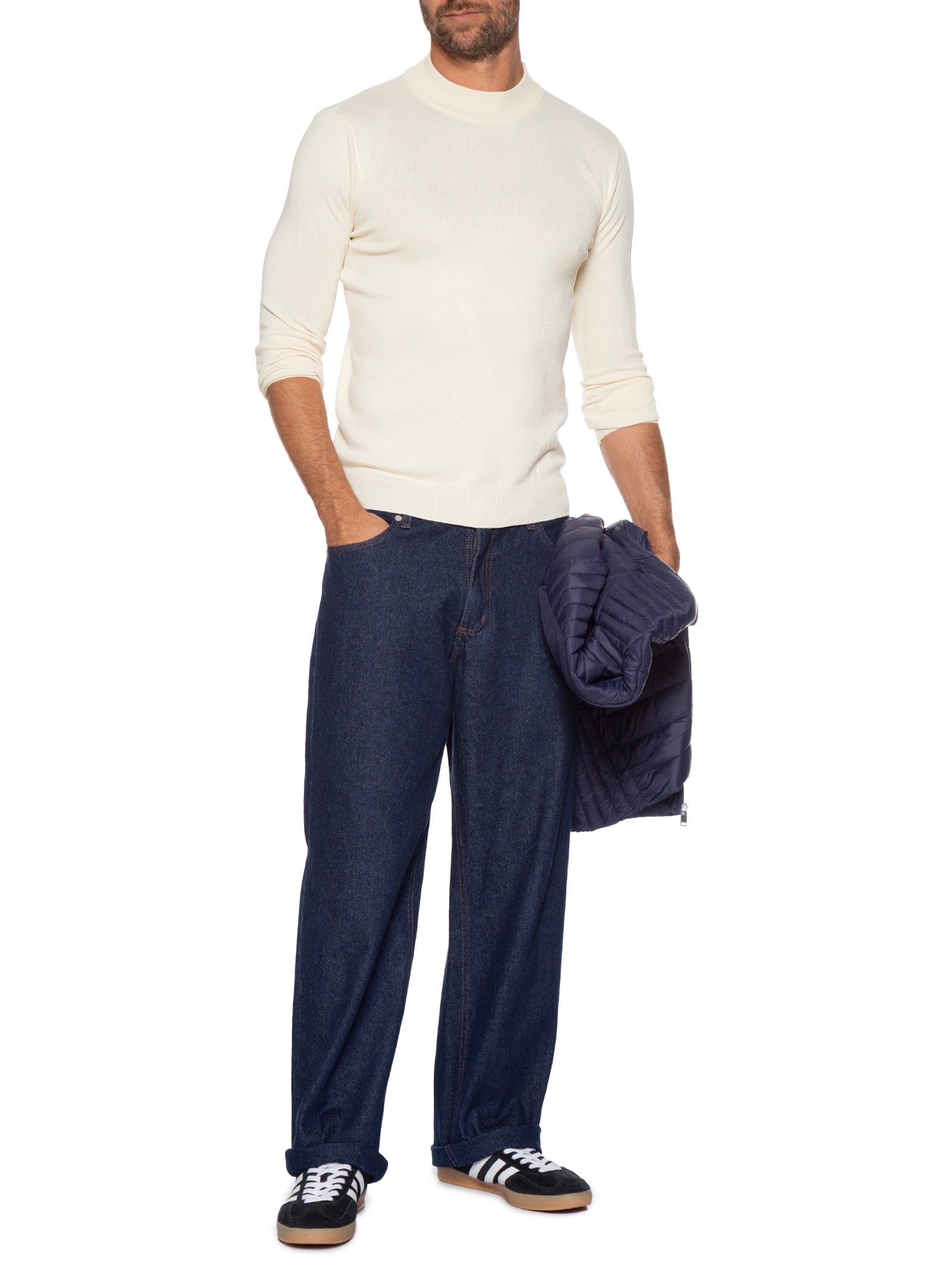 Tricot Masculino Gola Alta Básico Bege Basiq Men