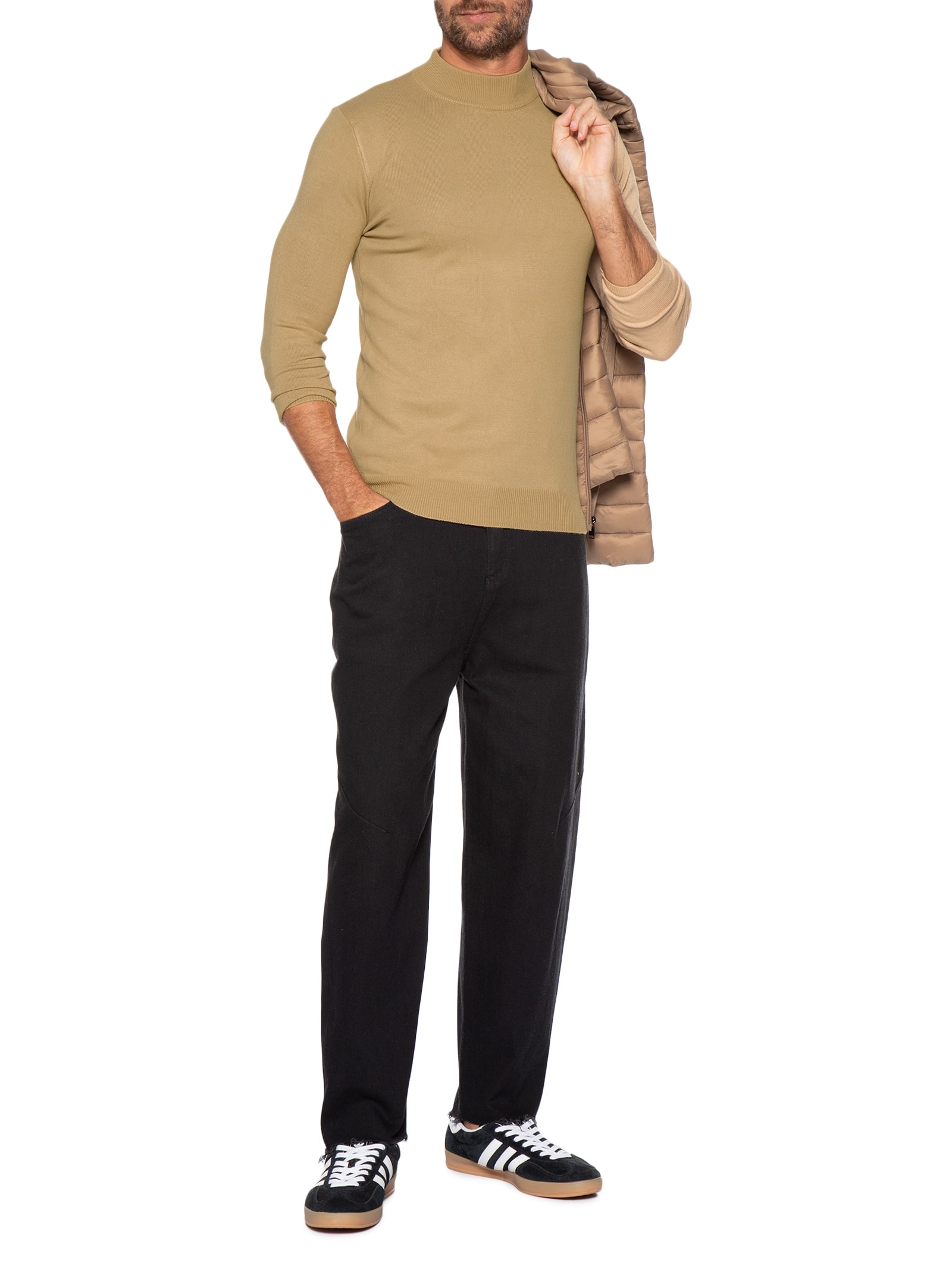 Tricot Masculino Gola Alta Básico Bege Basiq Men