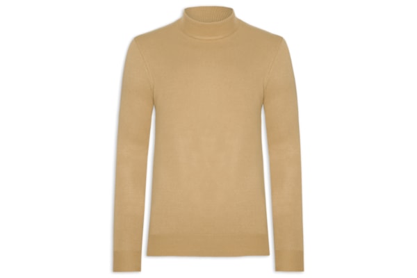 Tricot Masculino Gola Alta Básico - Bege